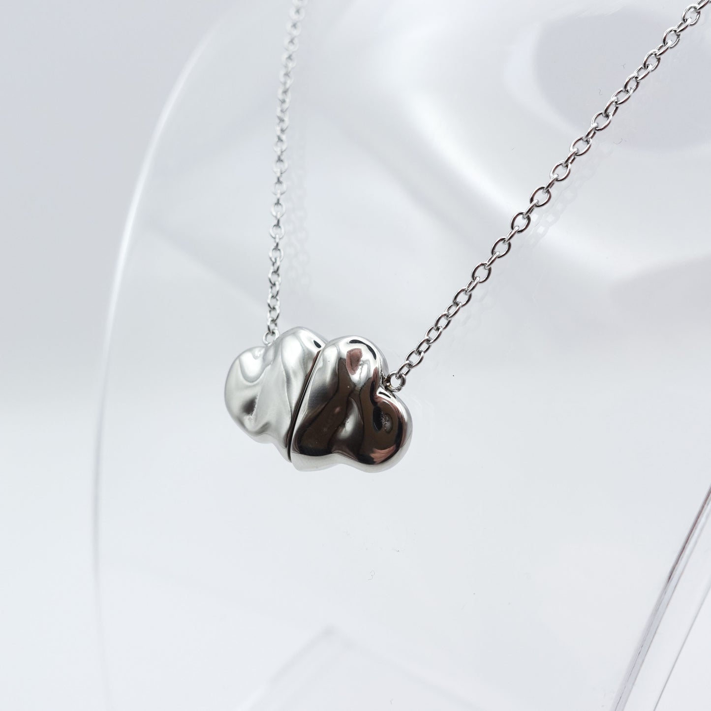 Cloud Magnet Fidget Necklace - Silver Stainless Steel