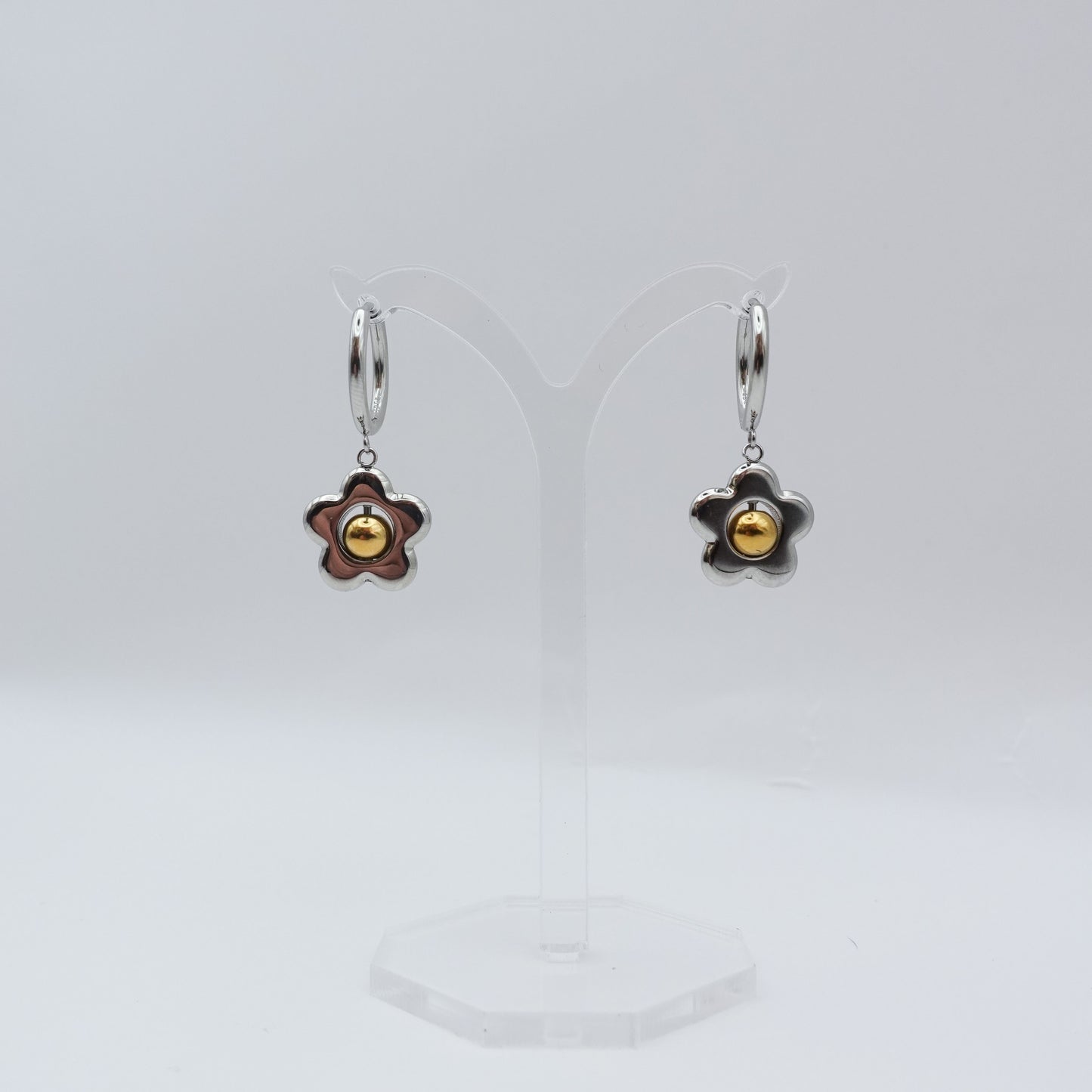 Flower Spinner Fidget Earrings - Silver Stainless Steel