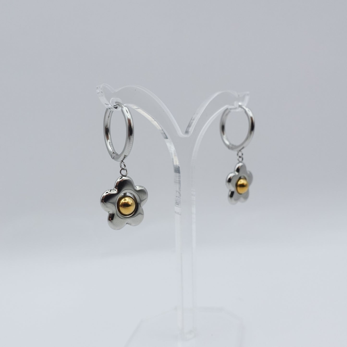 Flower Spinner Fidget Earrings - Silver Stainless Steel