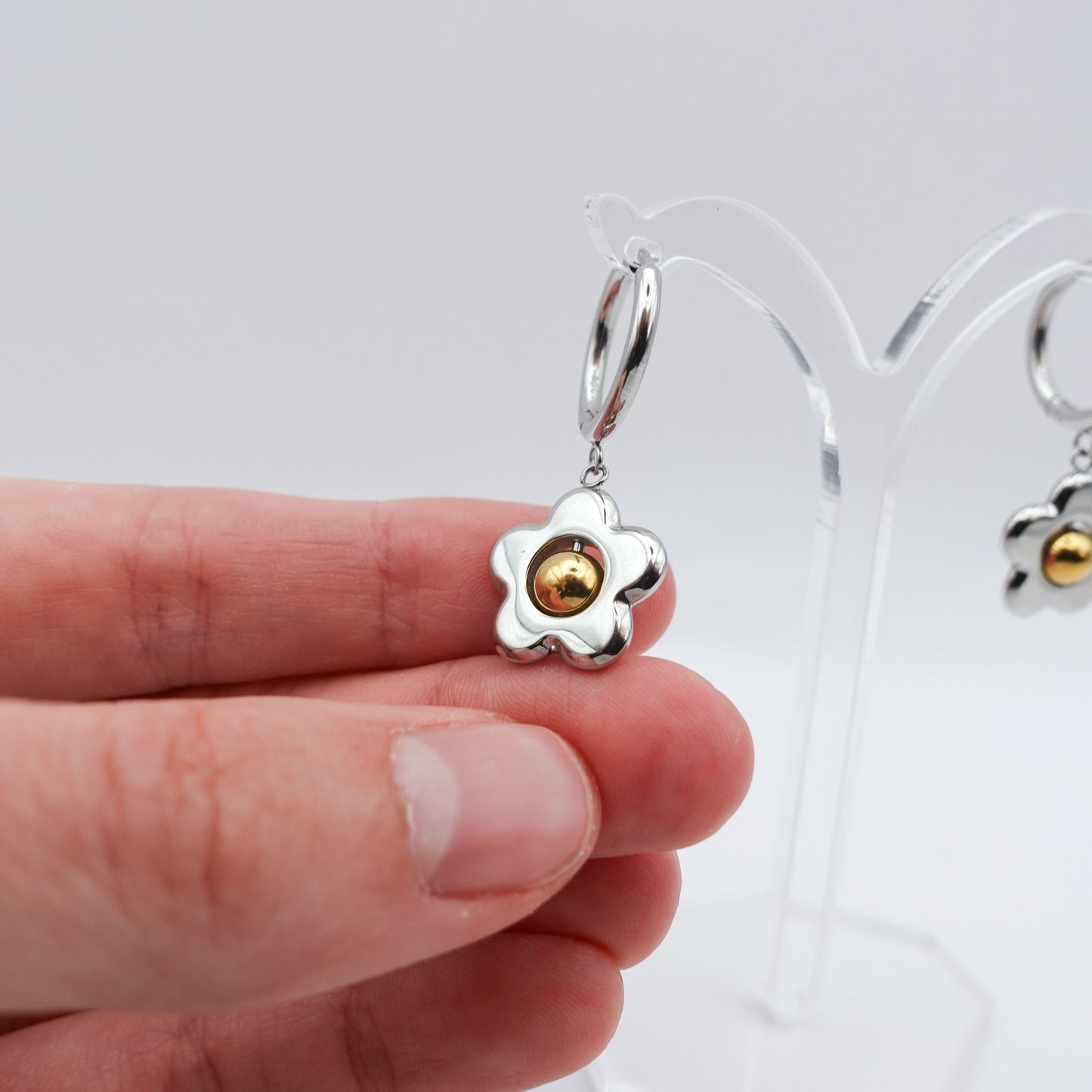 Flower Spinner Fidget Earrings - Silver Stainless Steel