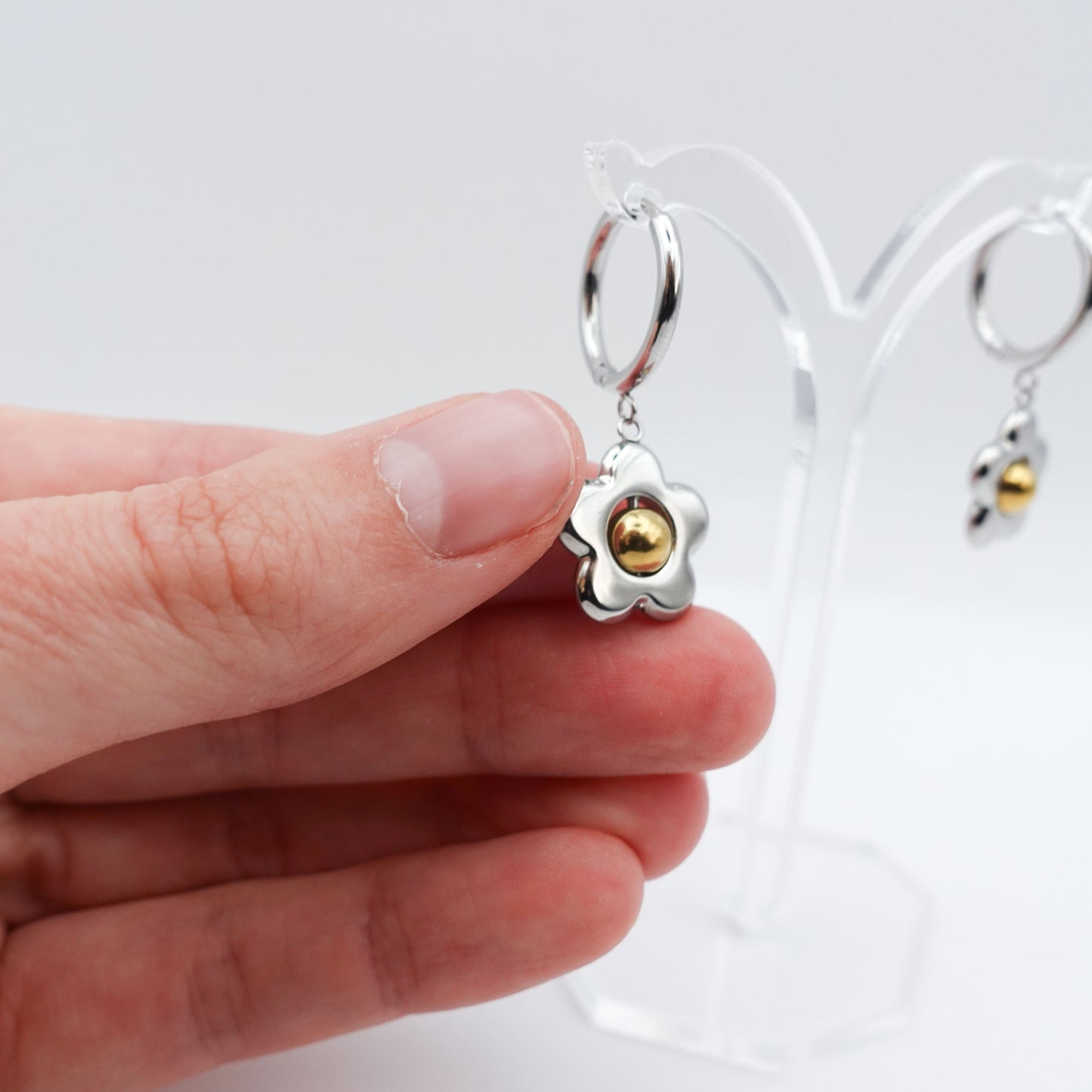 Flower Spinner Fidget Earrings - Silver Stainless Steel