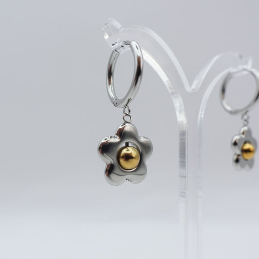 Flower Spinner Fidget Earrings - Silver Stainless Steel