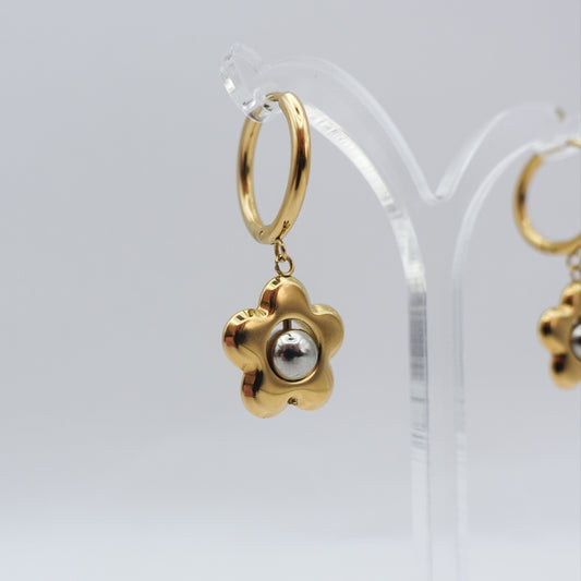 Flower Spinner Fidget Earrings - Gold Stainless Steel