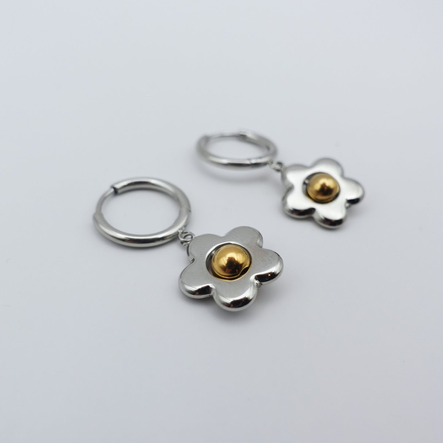 Flower Spinner Fidget Earrings - Silver Stainless Steel