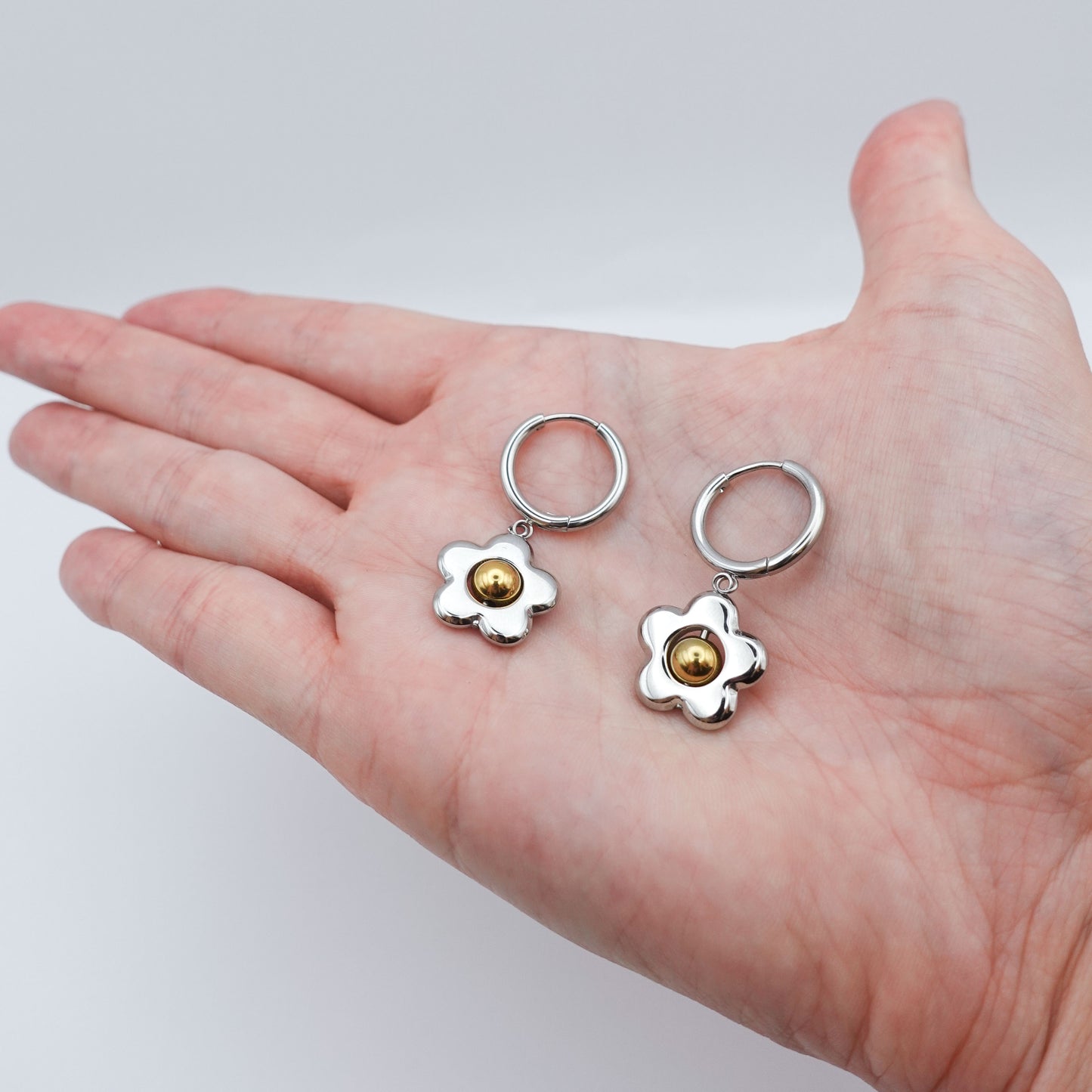 Flower Spinner Fidget Earrings - Silver Stainless Steel