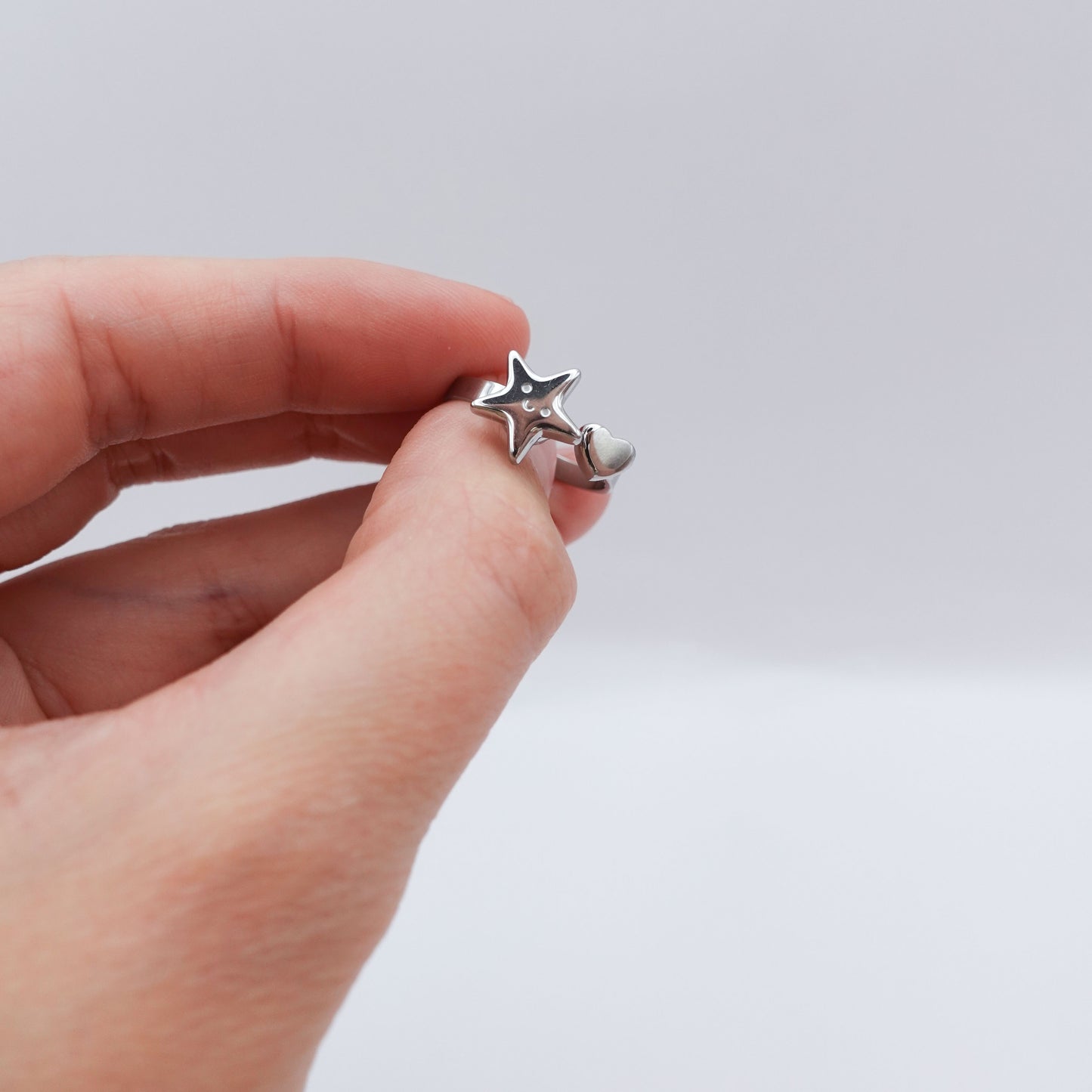 Star Heart Spinner Ring - Silver Stainless Steel