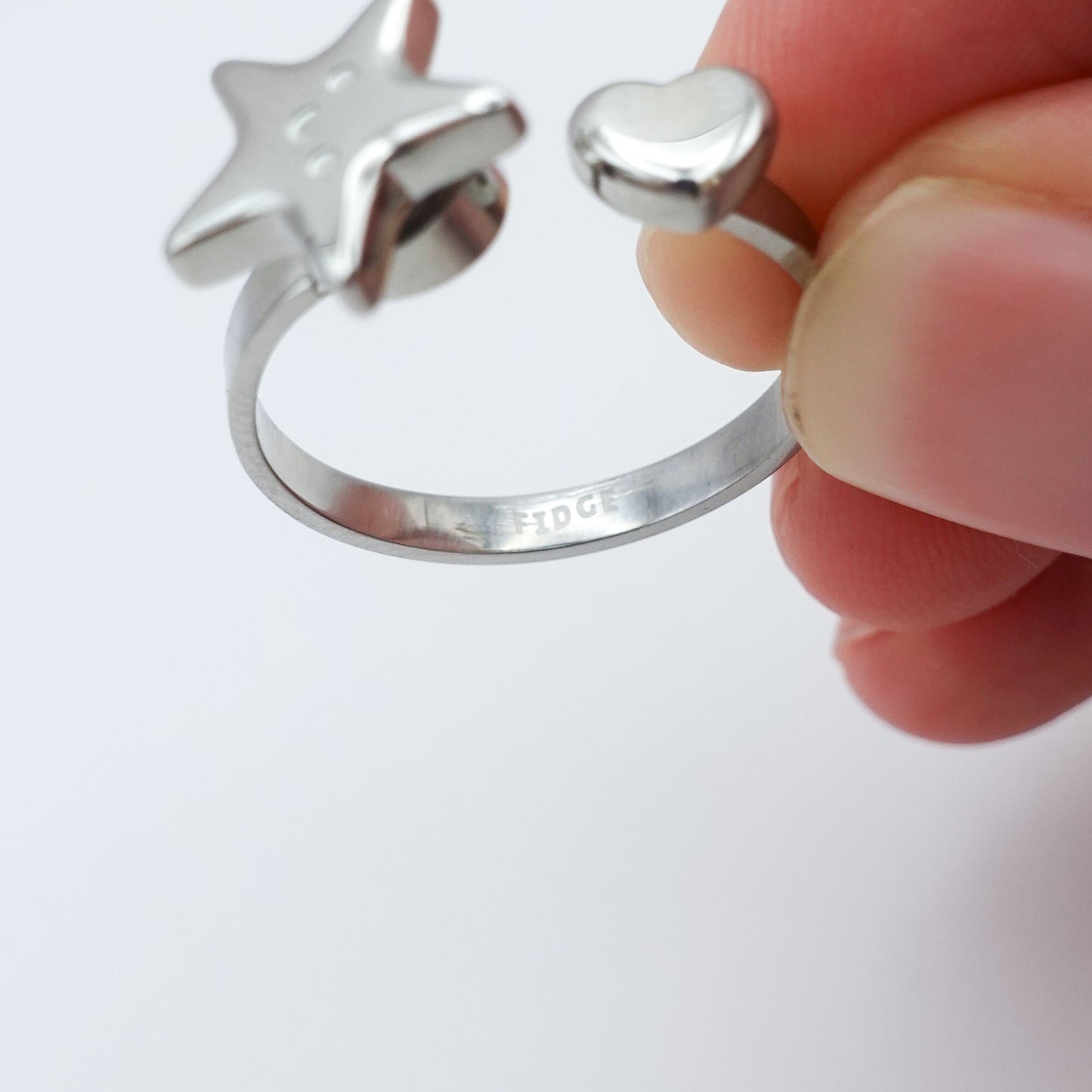 Star Heart Spinner Ring - Silver Stainless Steel