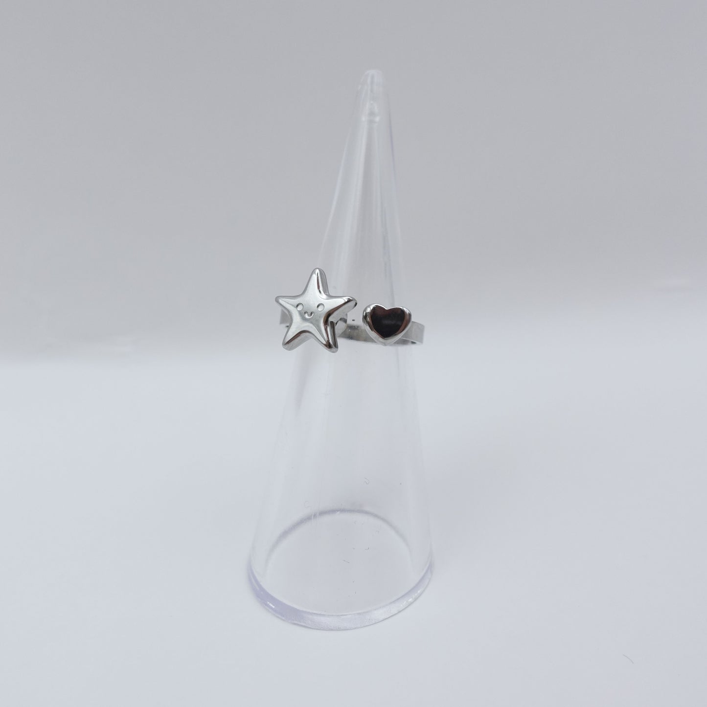 Star Heart Spinner Ring - Silver Stainless Steel