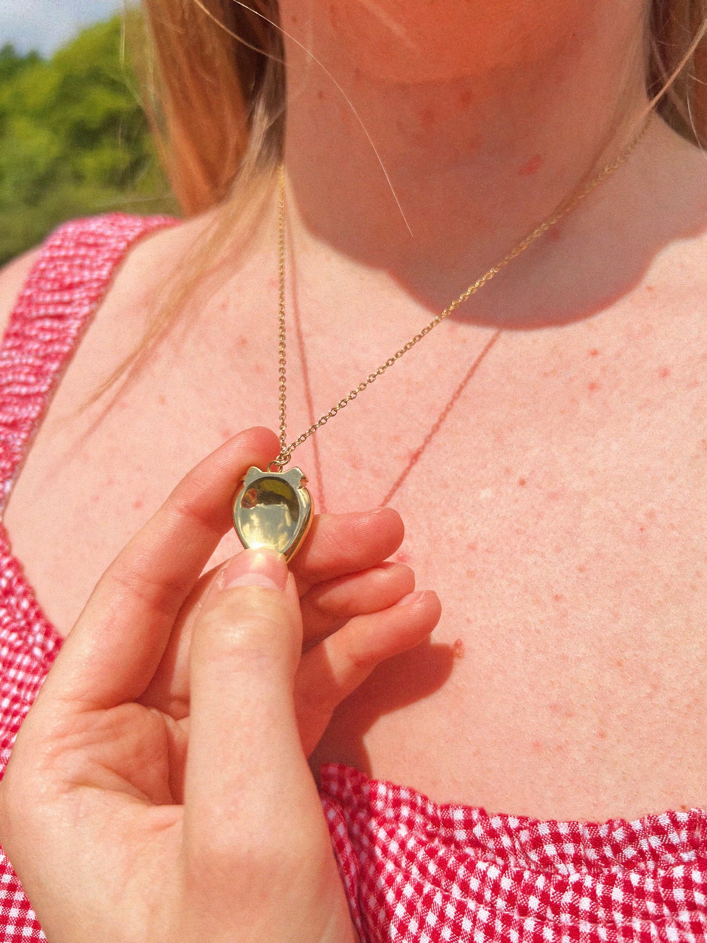 Strawberry Worry Stone Necklace - Gold Stainless Steel