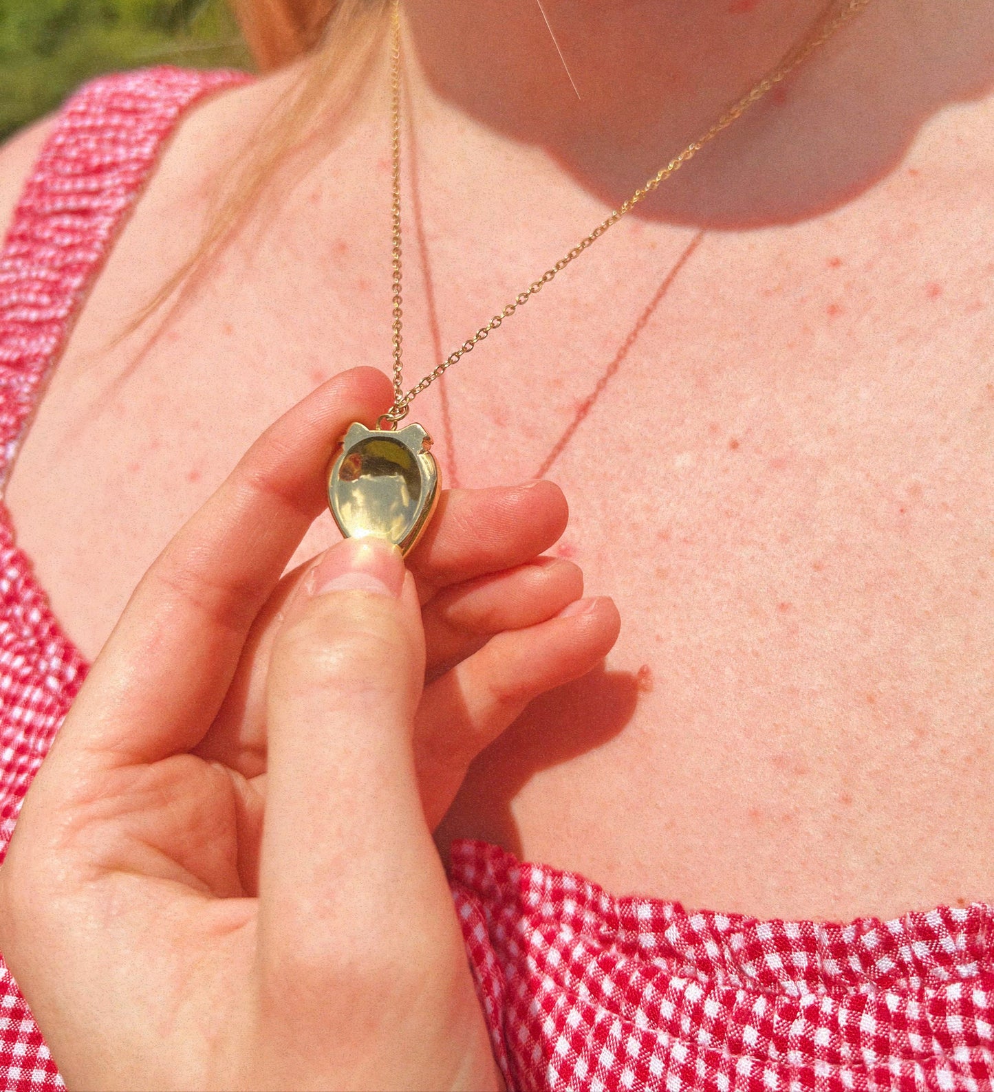Strawberry Worry Stone Necklace - Gold Stainless Steel