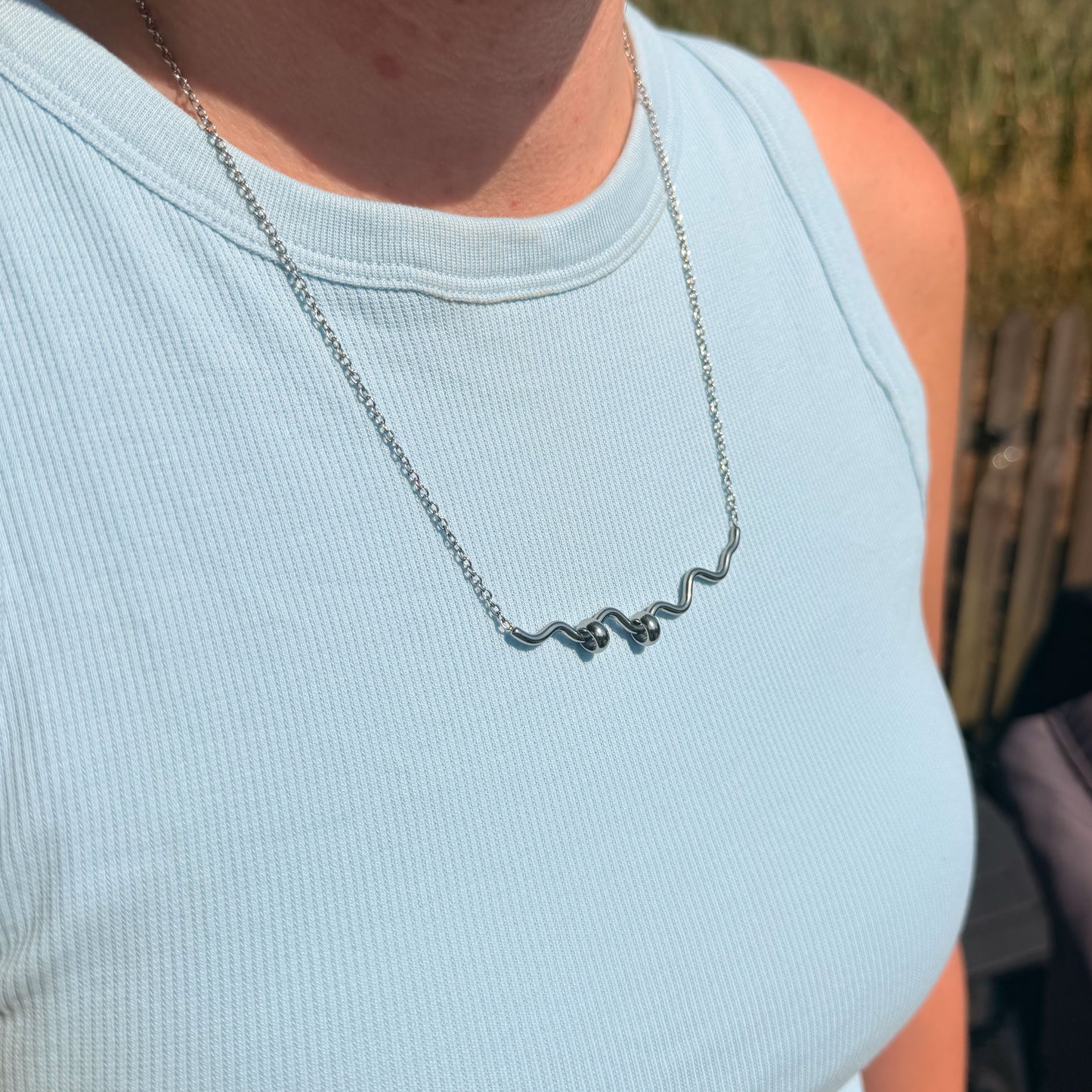 Squiggle Fidget Necklace - Silver Stainless Steel