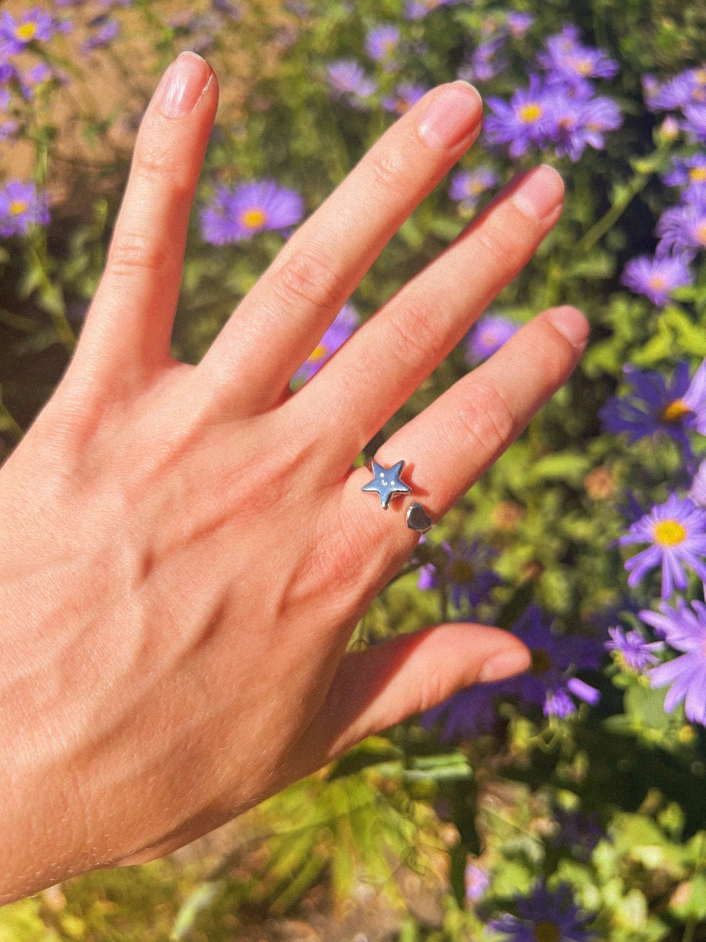 Star Heart Spinner Ring - Silver Stainless Steel