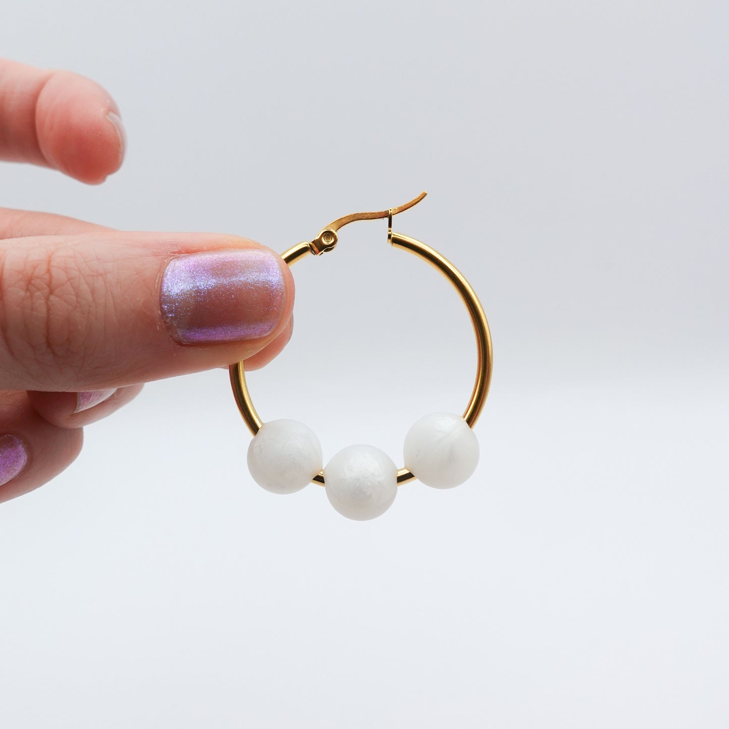 Squishy 3 parel hoepel oorbellen - goud roestvrij staal