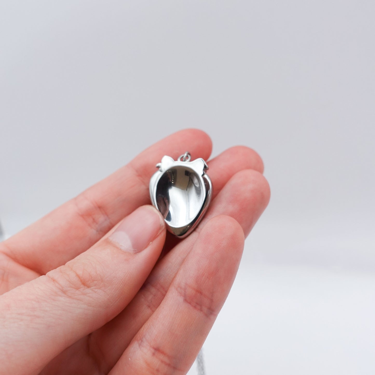 Strawberry Worry Stone Necklace - Silver Stainless Steel