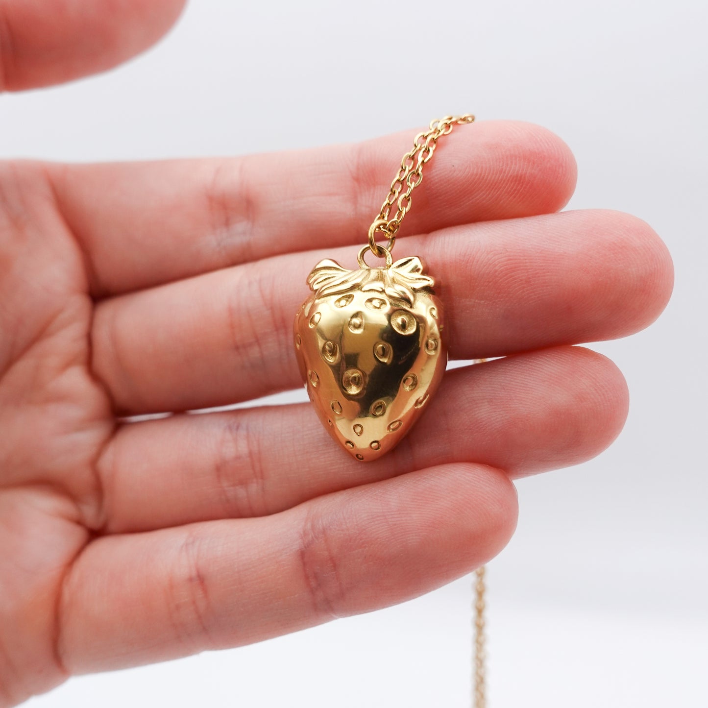 Strawberry Worry Stone Necklace - Gold Stainless Steel