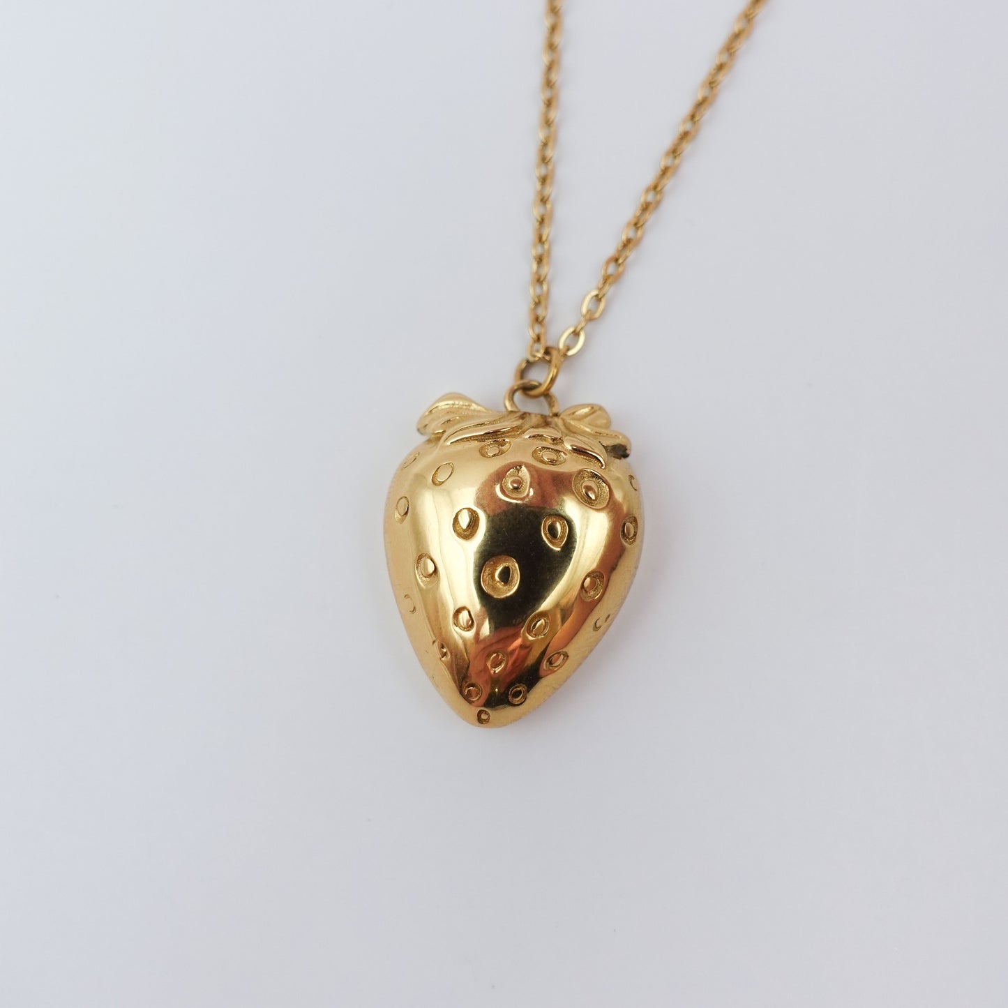 Strawberry Worry Stone Necklace - Gold Stainless Steel