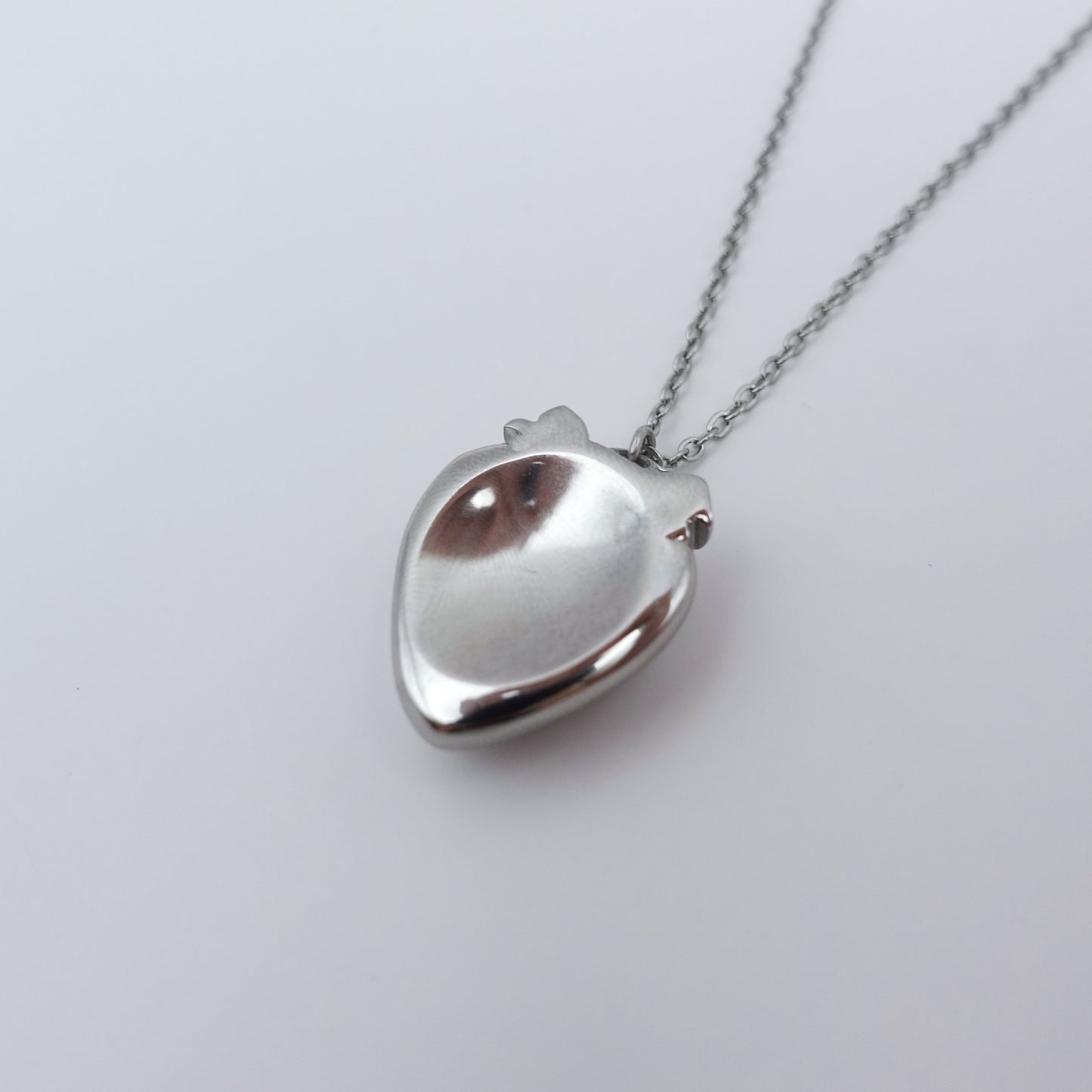 Strawberry Worry Stone Necklace - Silver Stainless Steel