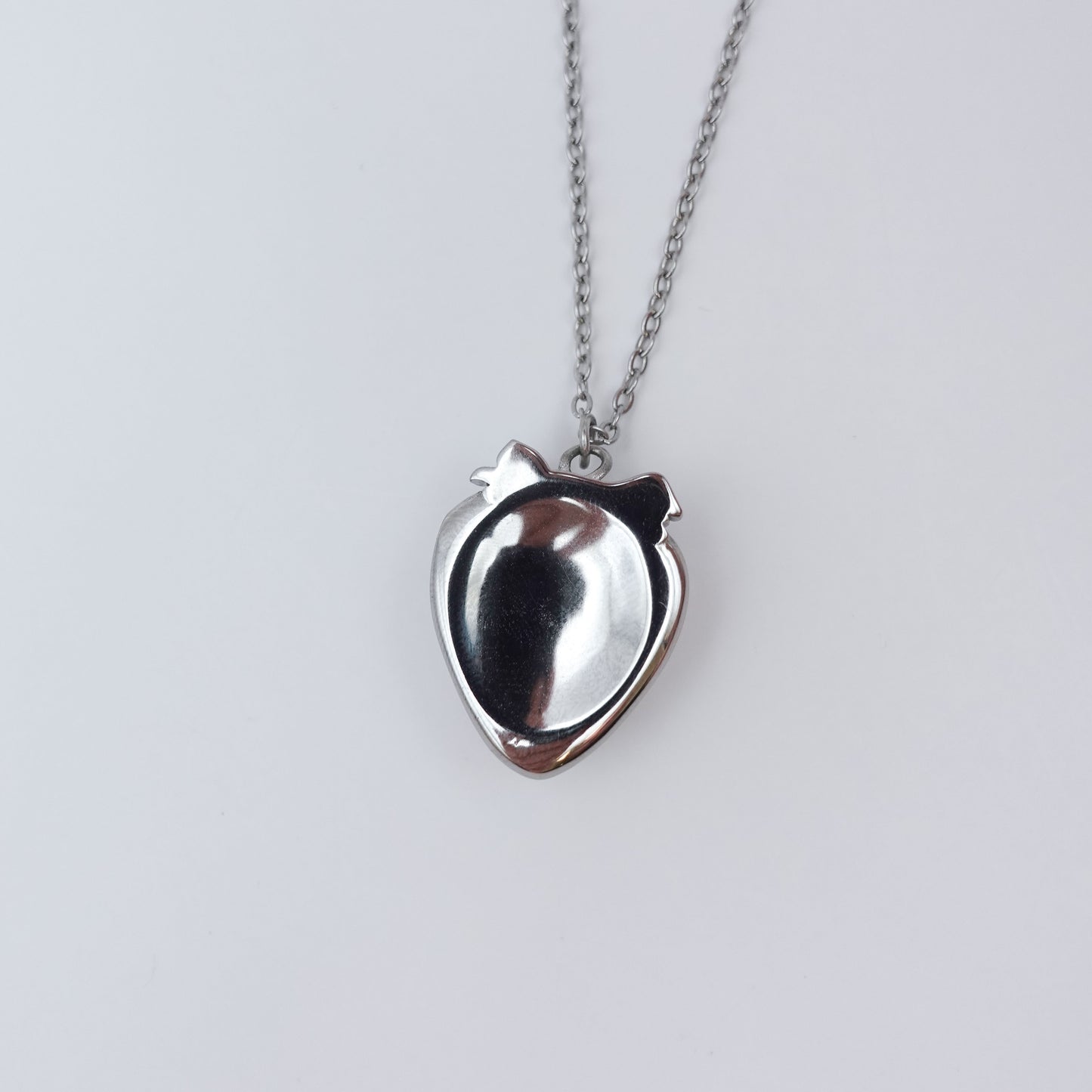 Strawberry Worry Stone Necklace - Silver Stainless Steel