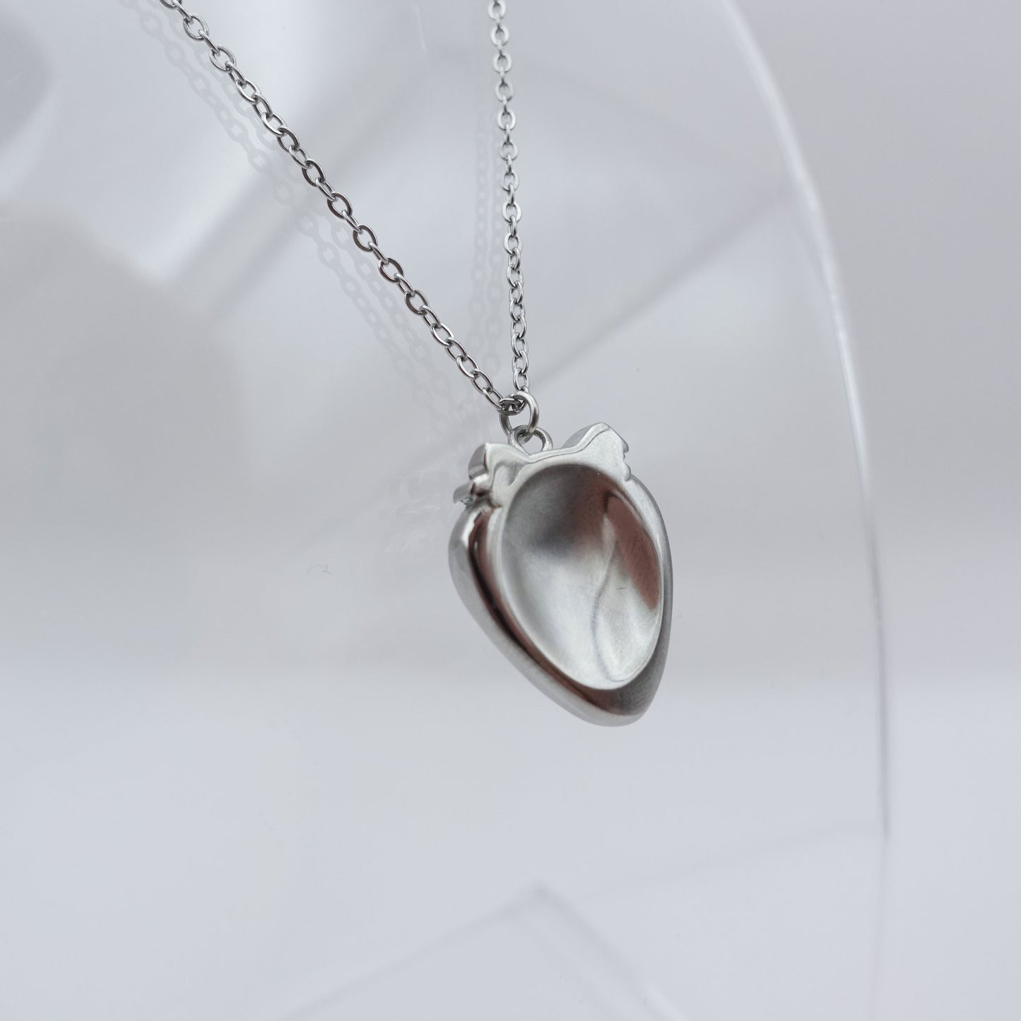 Strawberry Worry Stone Necklace - Silver Stainless Steel
