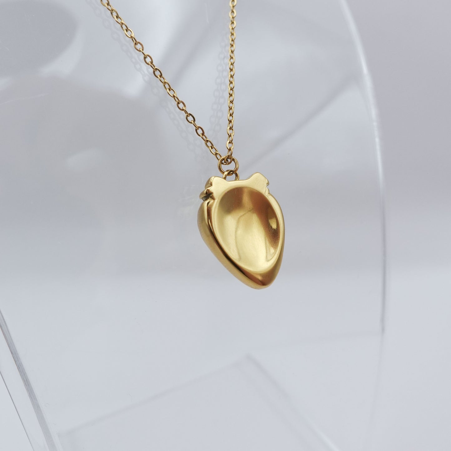 Strawberry Worry Stone Necklace - Gold Stainless Steel