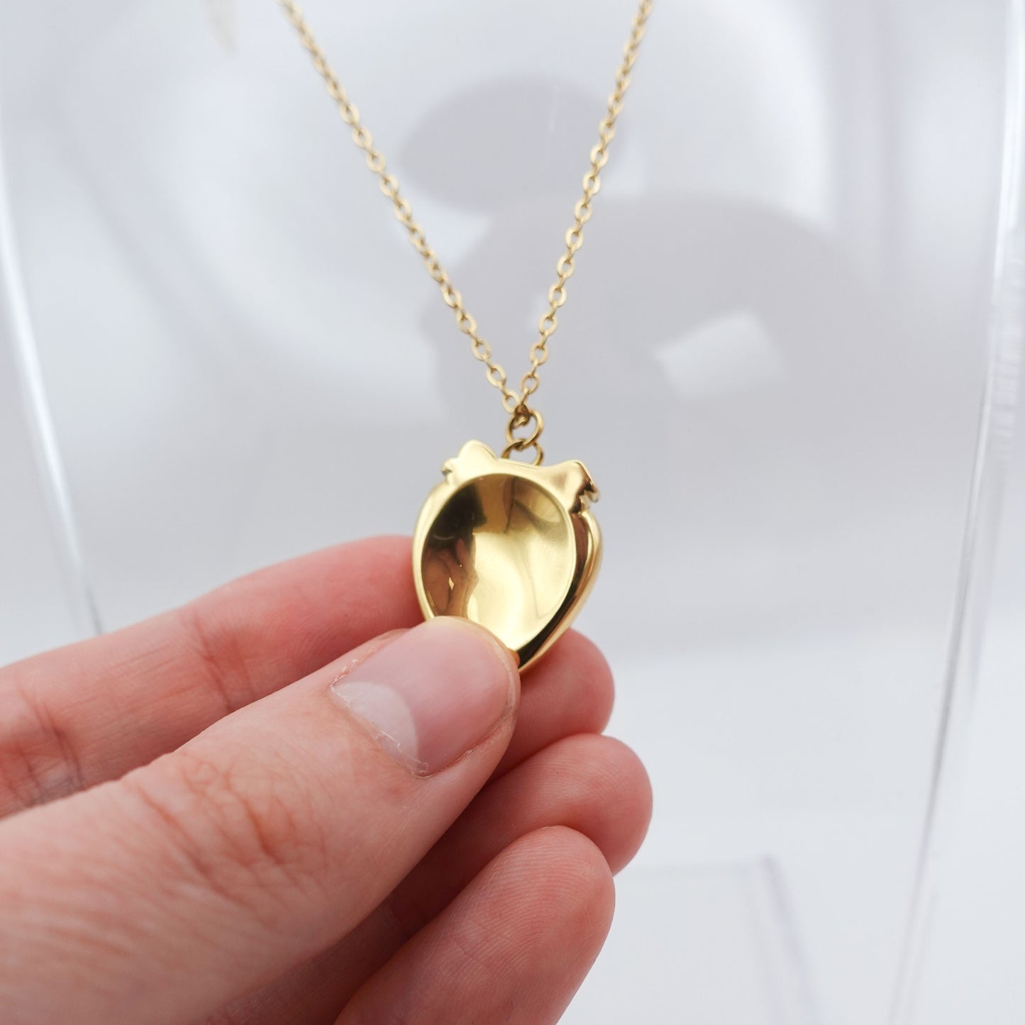 Strawberry Worry Stone Necklace - Gold Stainless Steel