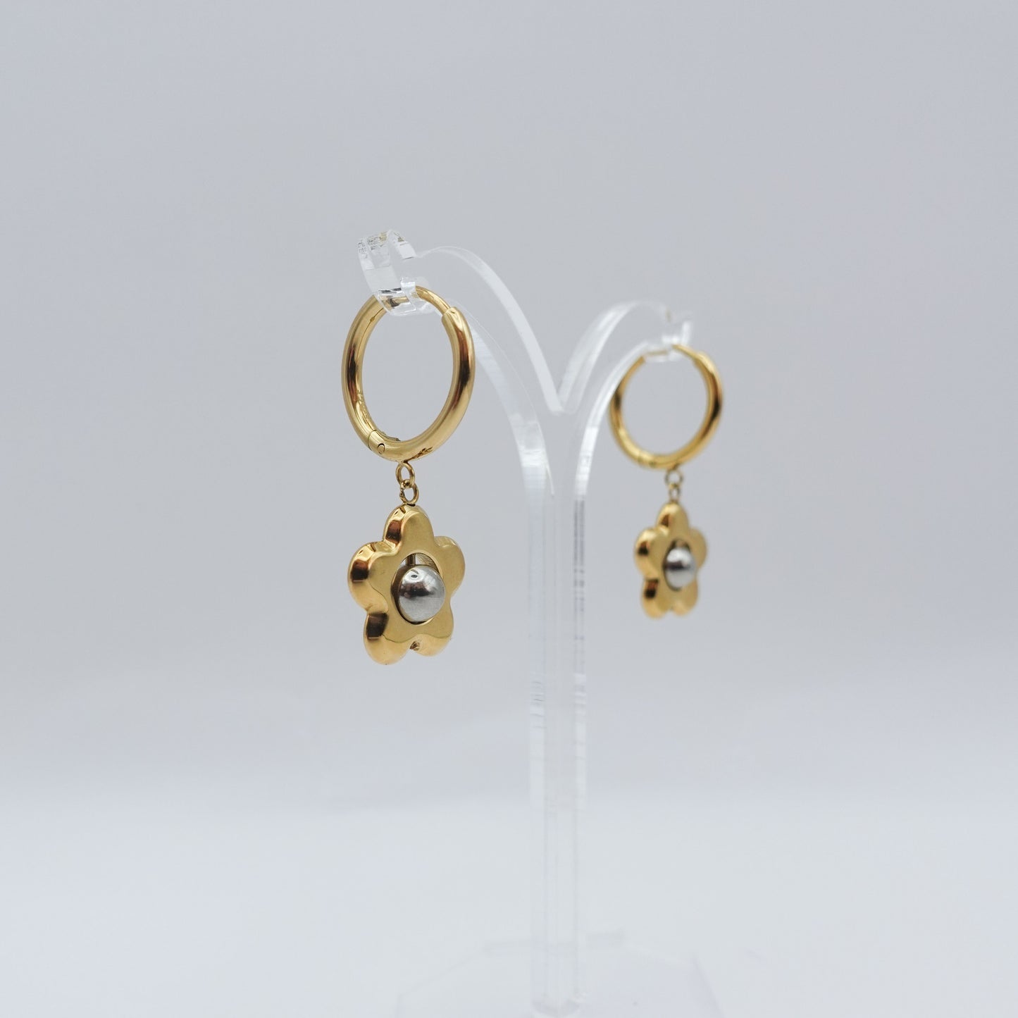 Flower Spinner Fidget Earrings - Gold Stainless Steel