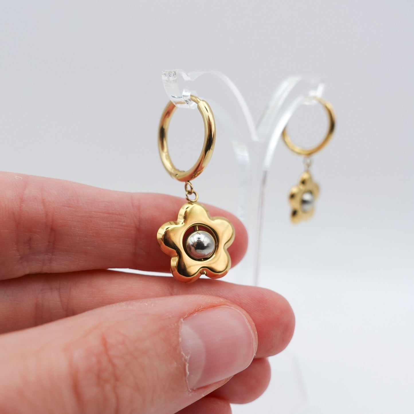 Flower Spinner Fidget Earrings - Gold Stainless Steel