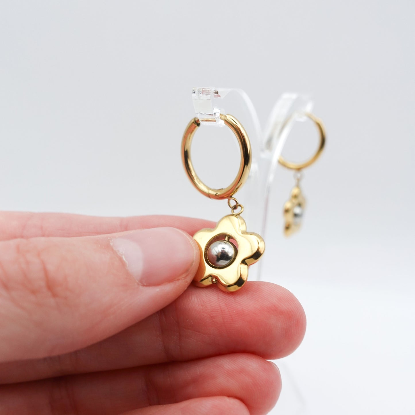 Flower Spinner Fidget Earrings - Gold Stainless Steel