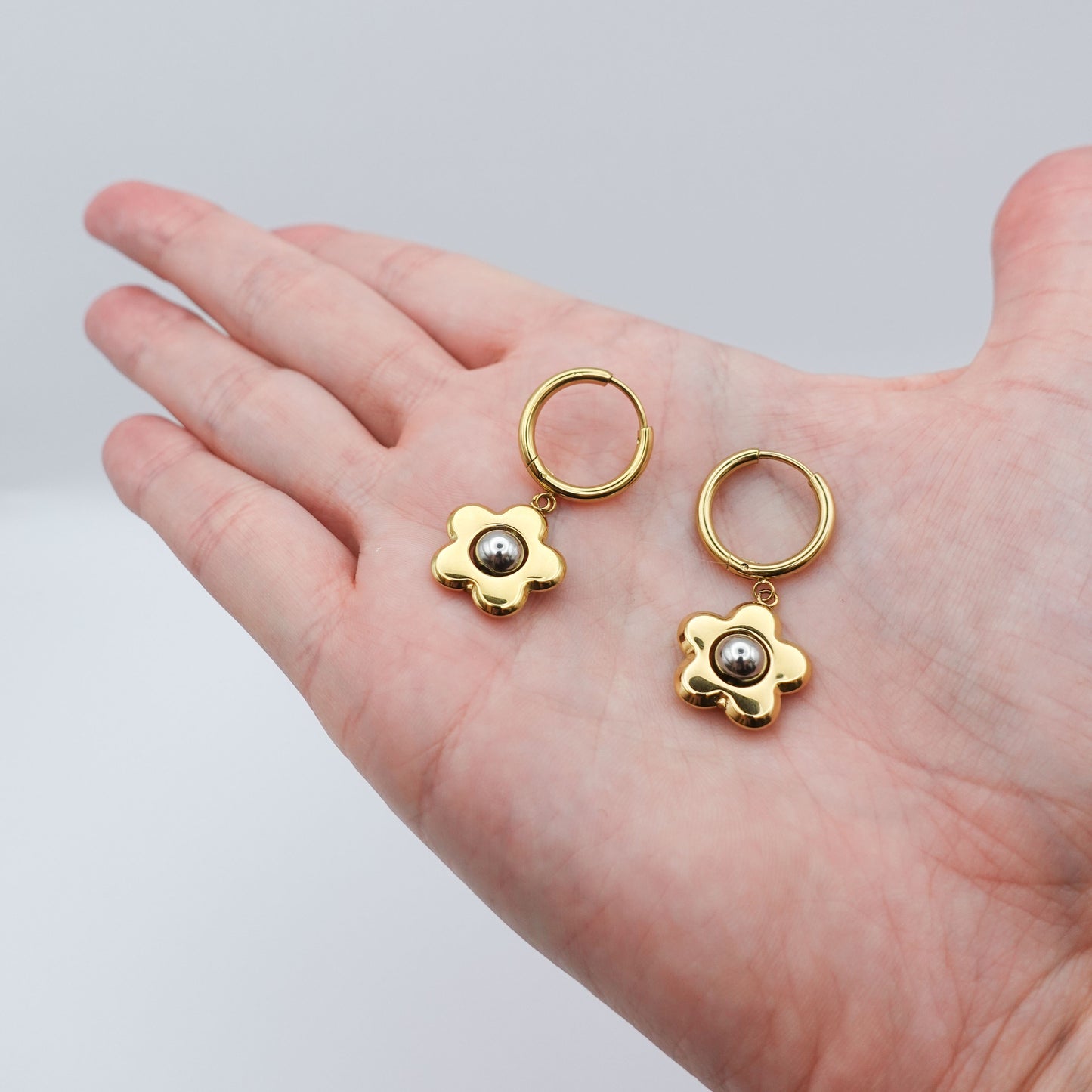 Flower Spinner Fidget Earrings - Gold Stainless Steel