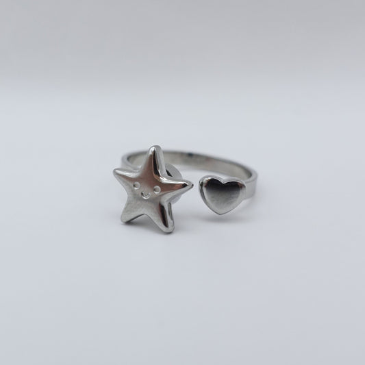 Star Heart Spinner Ring - Silver Stainless Steel