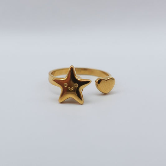 Star Heart Spinner Ring - Gold Stainless Steel