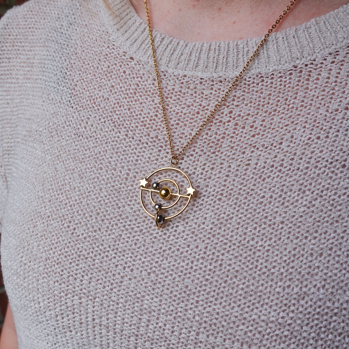 Solar System Fidget Necklace - Gold Stainless Steel