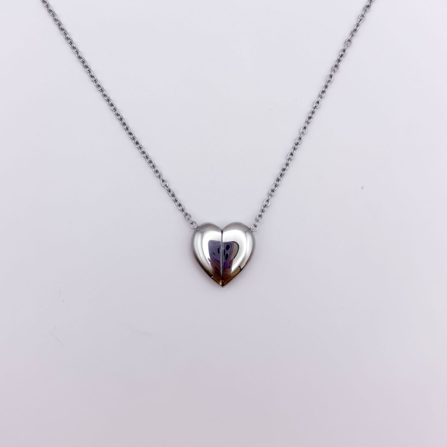Heart Magnet Fidget Necklace - Silver Stainless Steel