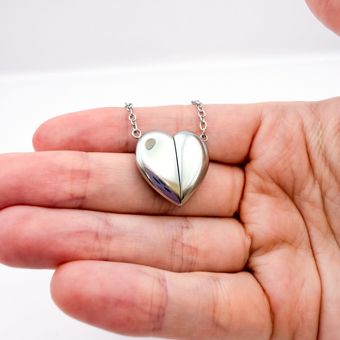 Heart Magnet Fidget Necklace - Silver Stainless Steel