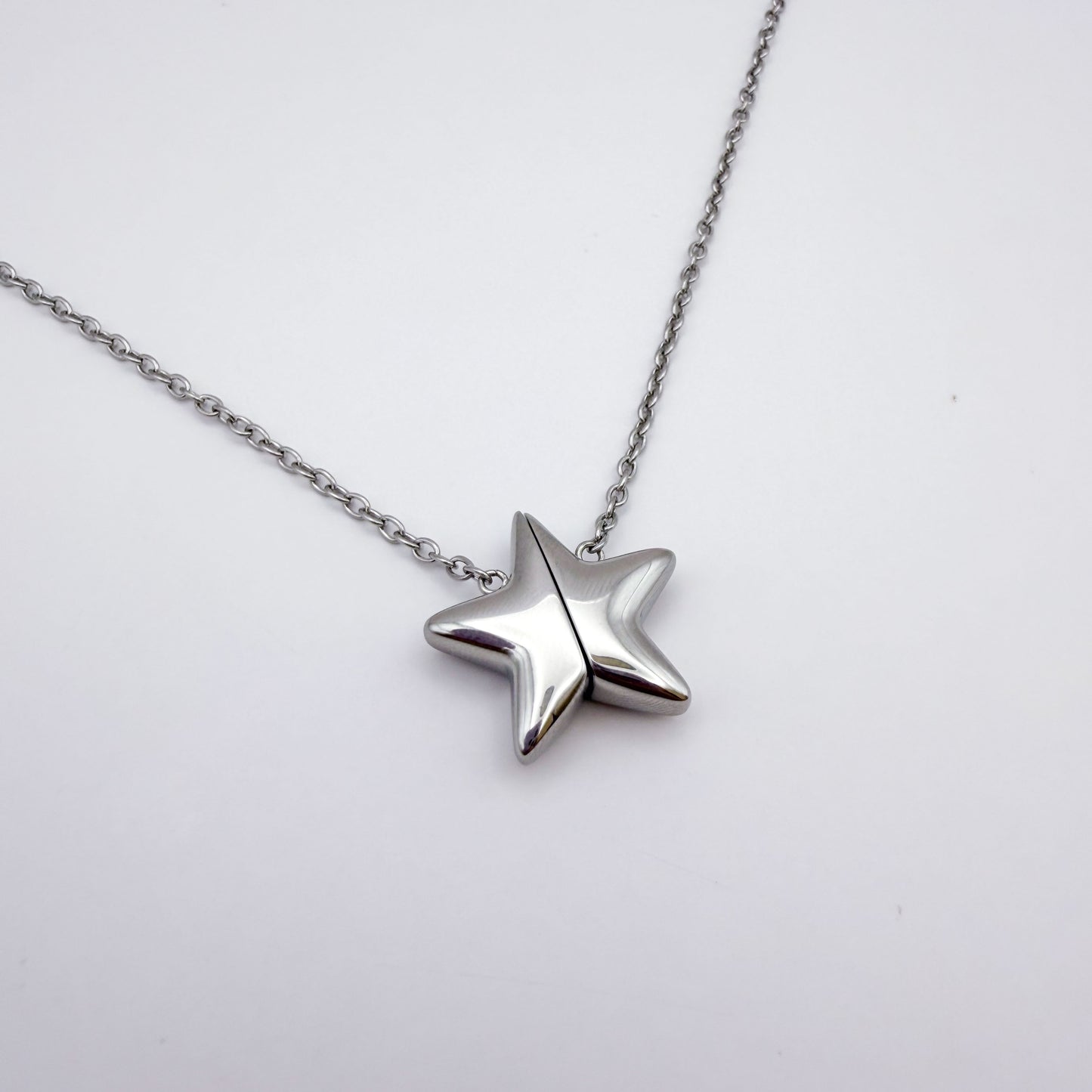 Star Magnet Fidget Necklace - Silver Stainless Steel