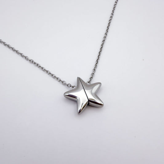 Star Magnet Fidget Necklace - Silver Stainless Steel