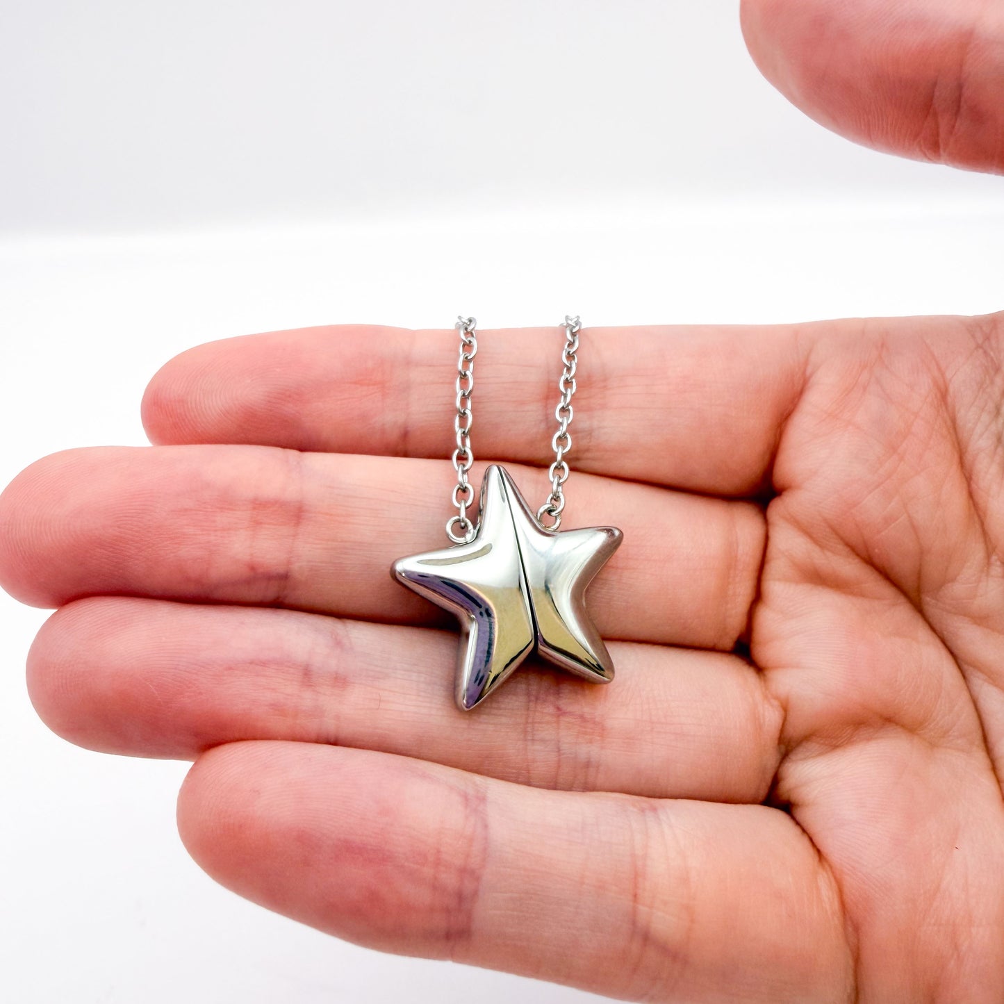 Star Magnet Fidget Necklace - Silver Stainless Steel