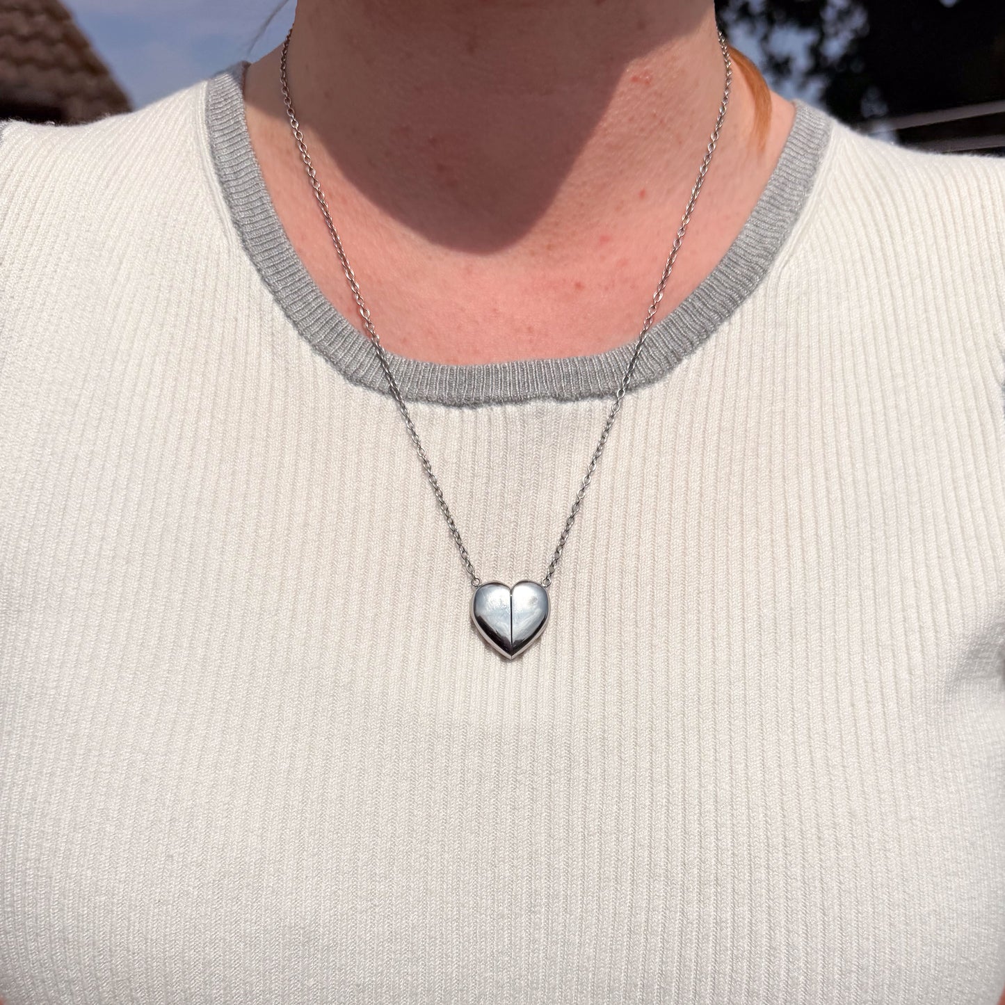 Heart Magnet Fidget Necklace - Silver Stainless Steel