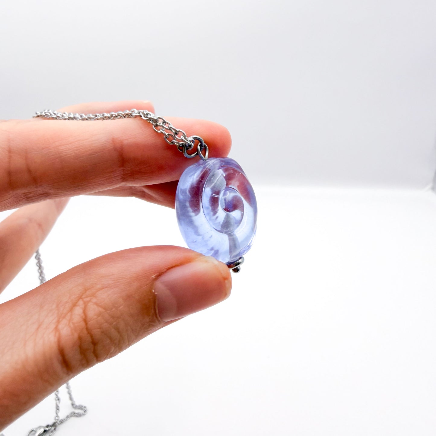 Lilac Swirl - Glass Worry Stone Necklace