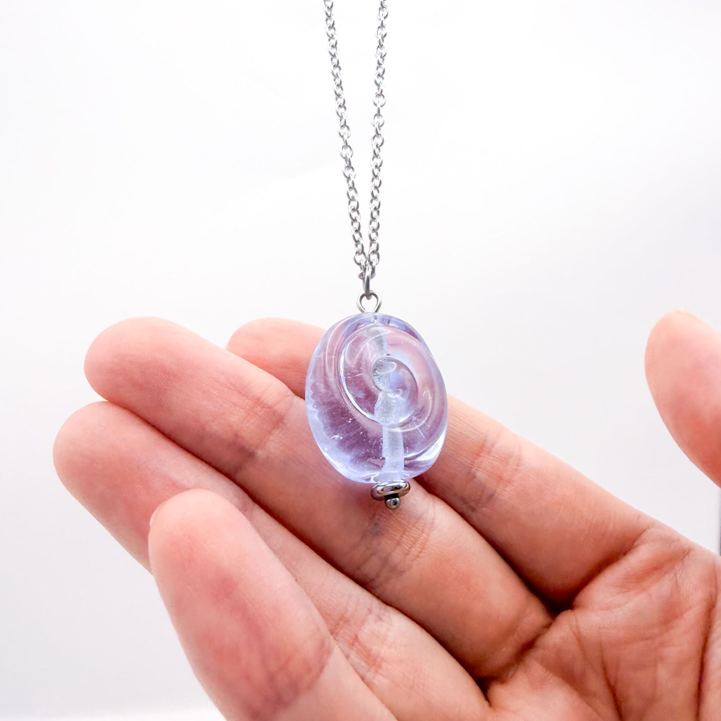 Lilac Swirl - Glass Worry Stone Necklace