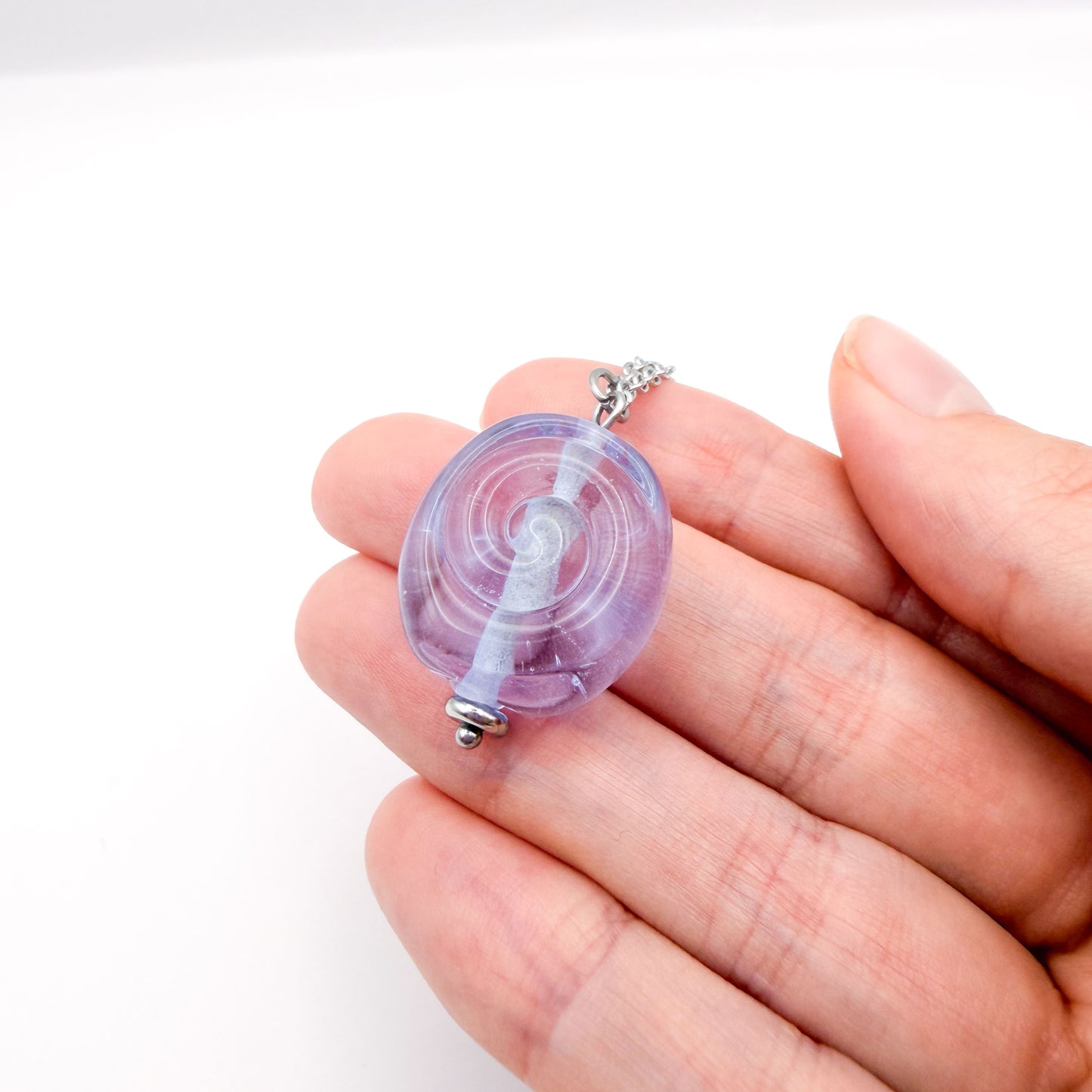 Lilac Swirl - Glass Worry Stone Necklace