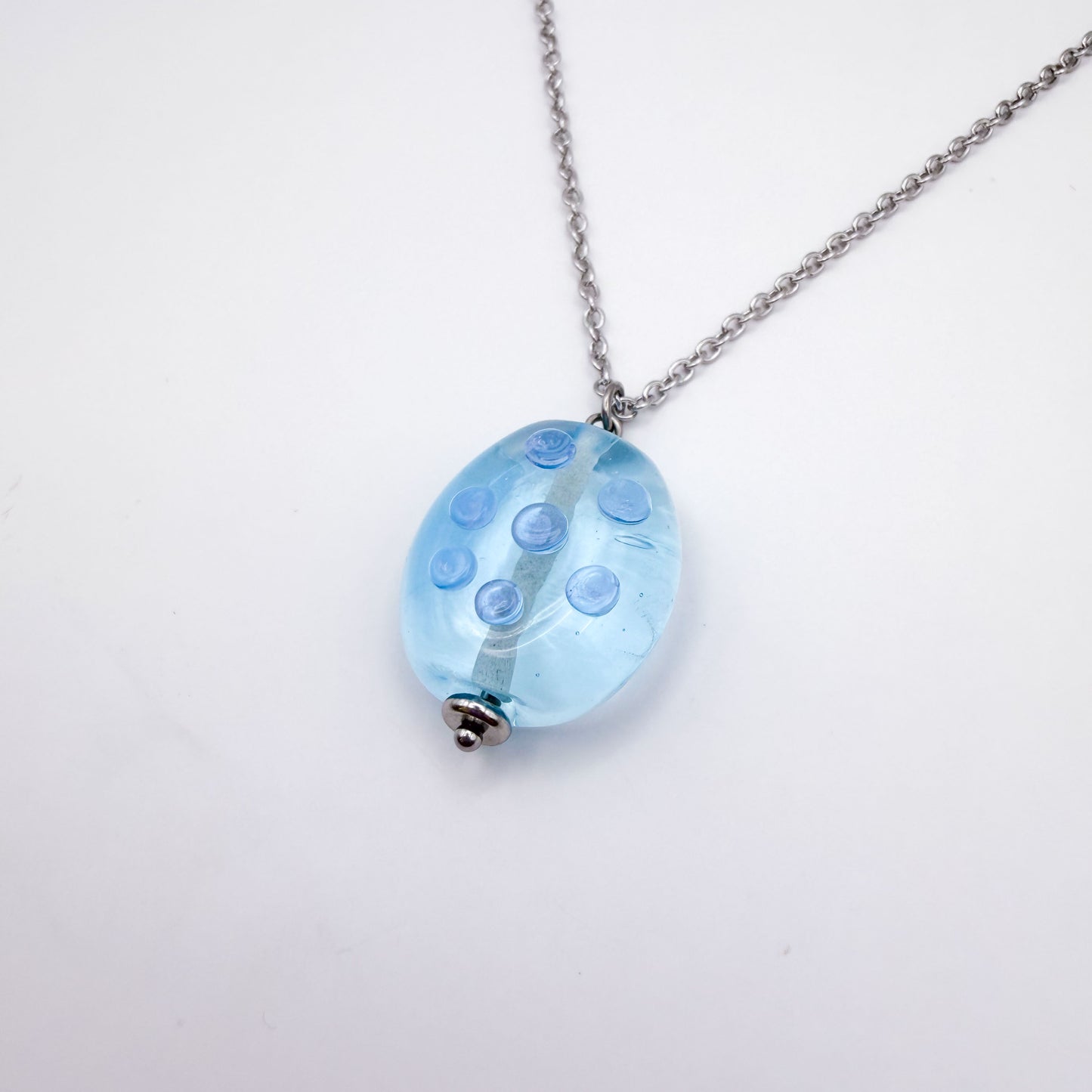 Aqua Bubbles - Glass Worry Stone Necklace