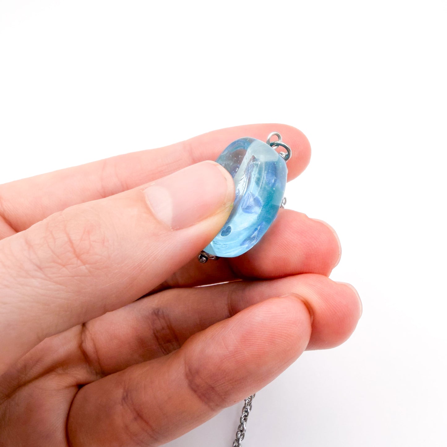 Aqua Bubbles - Glass Worry Stone Necklace