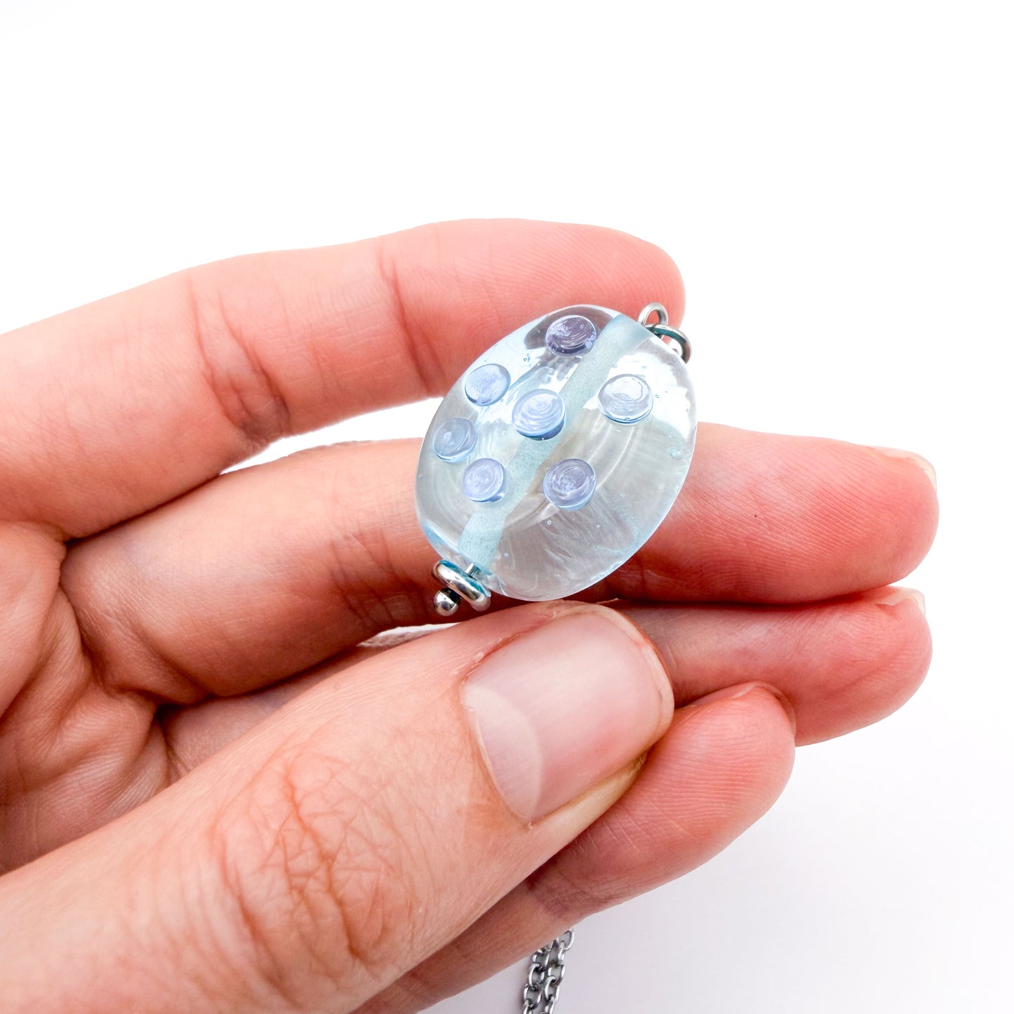 Aqua Bubbles - Glass Worry Stone Necklace