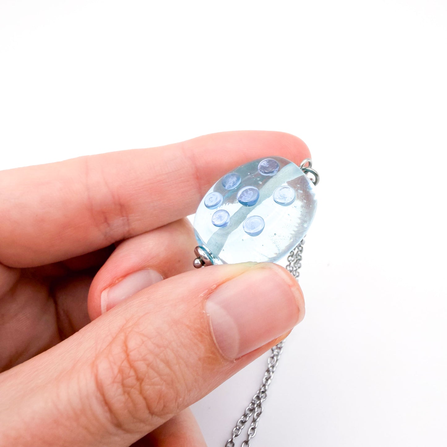 Aqua Bubbles - Glass Worry Stone Necklace