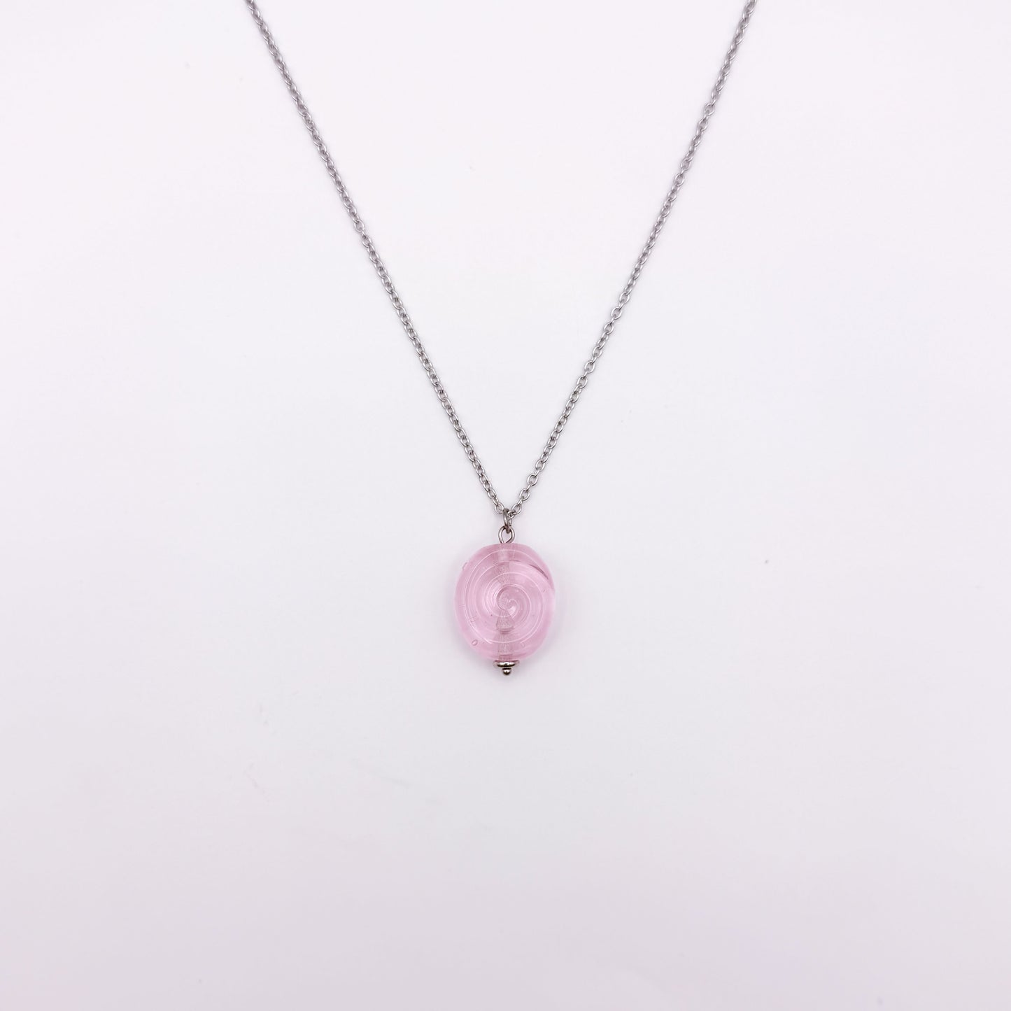 Blush Swirl - Glass Worry Stone Necklace