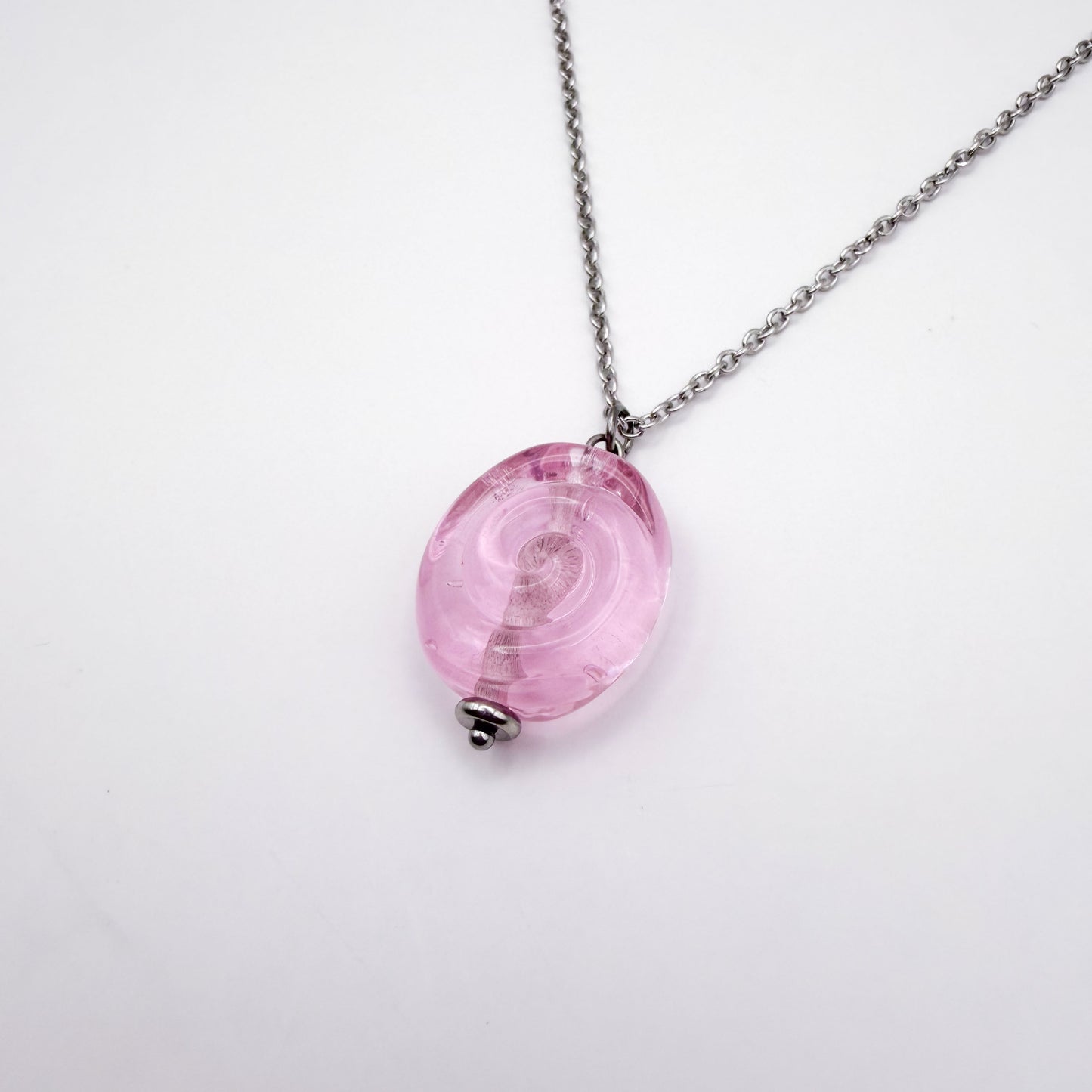 Blush Swirl - Glass Worry Stone Necklace