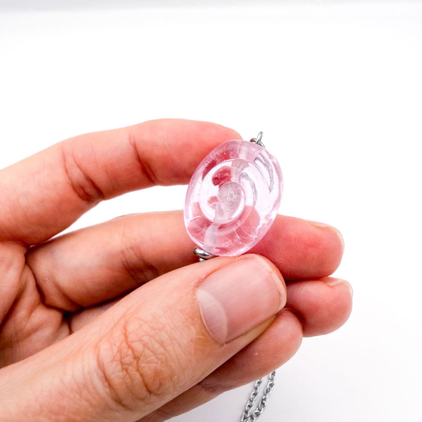 Blush Swirl - Glass Worry Stone Necklace