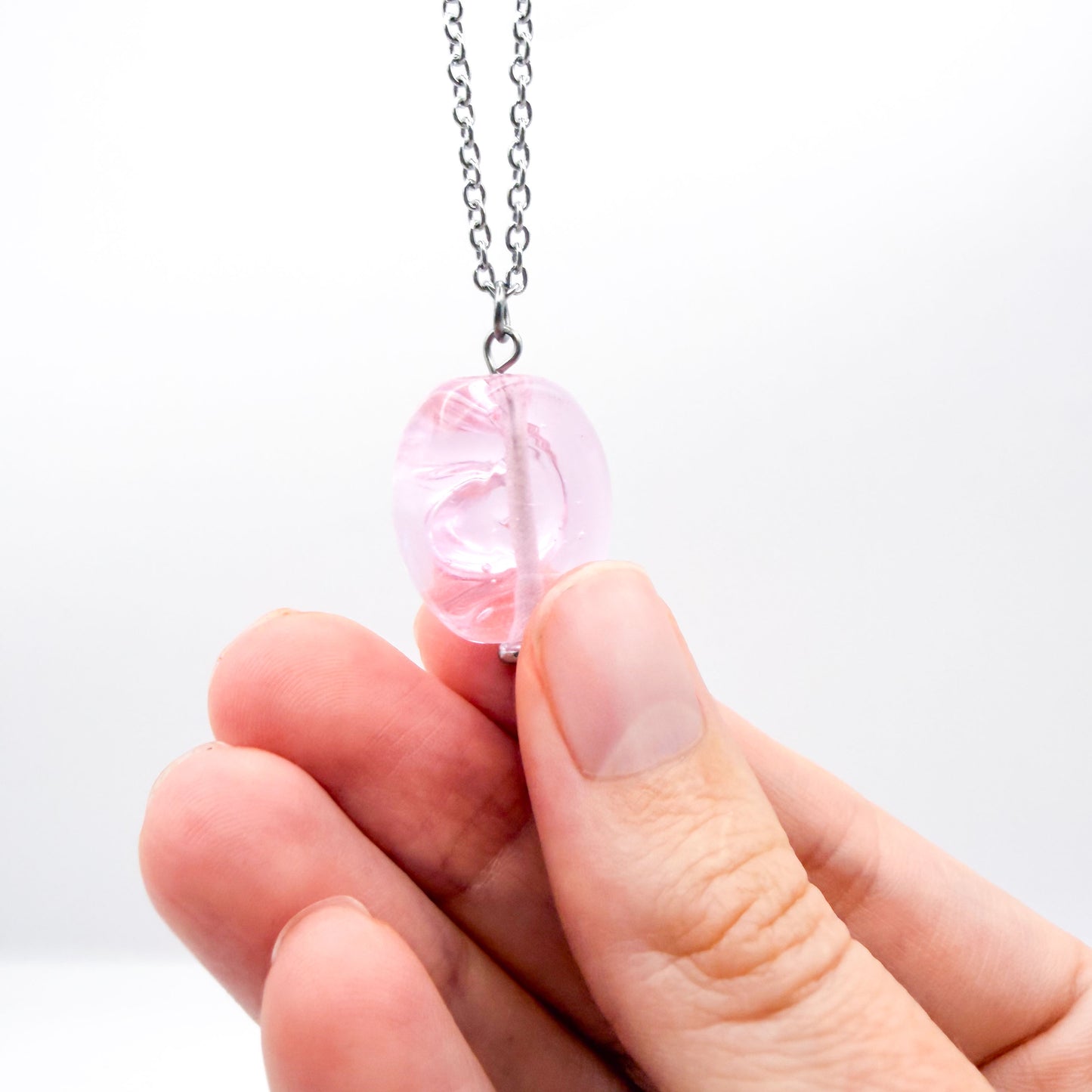 Blush Swirl - Glass Worry Stone Necklace