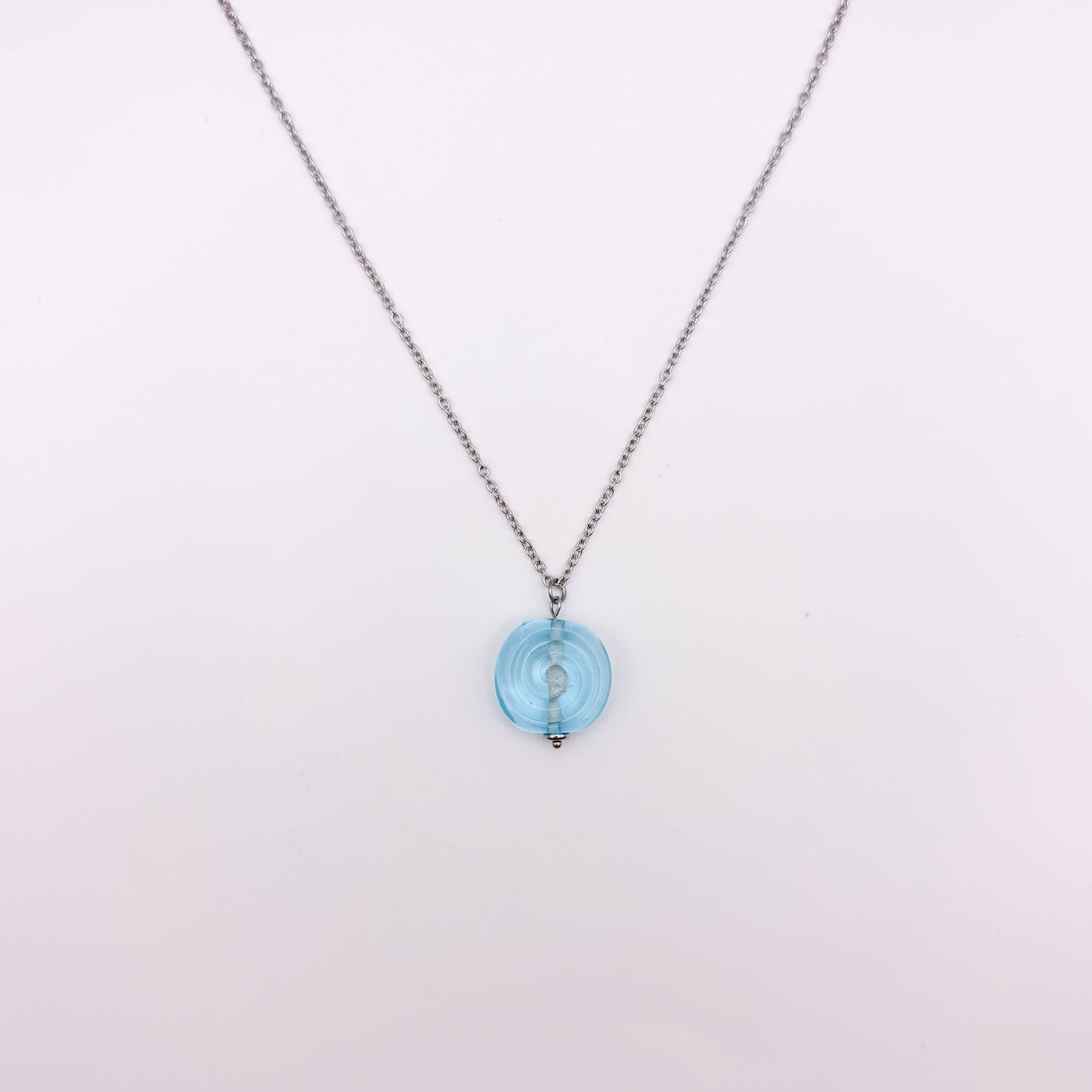 Aqua Swirl - Glass Worry Stone Necklace